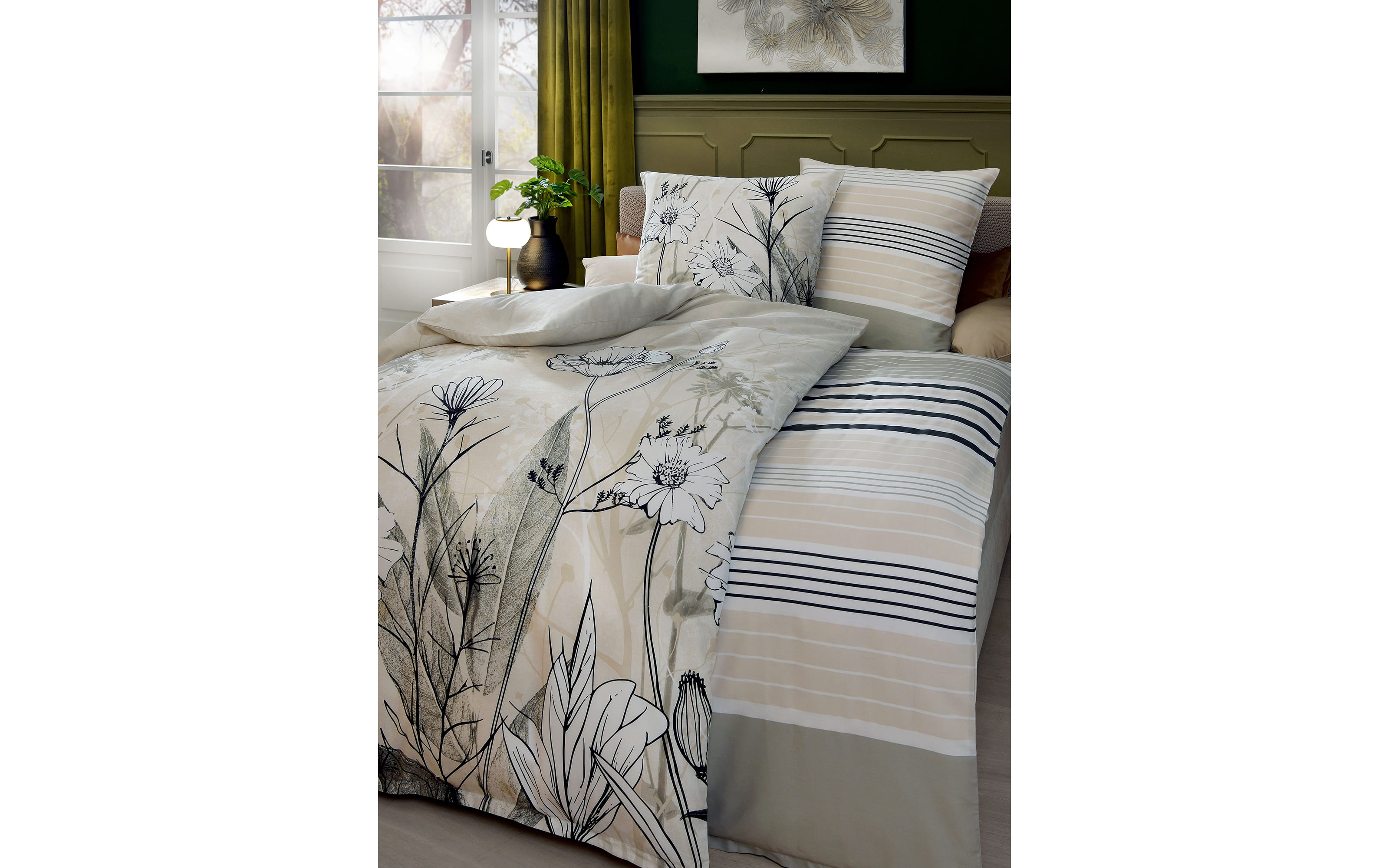 Bettwäsche Elena Satin, beige, 135 x 200 cm