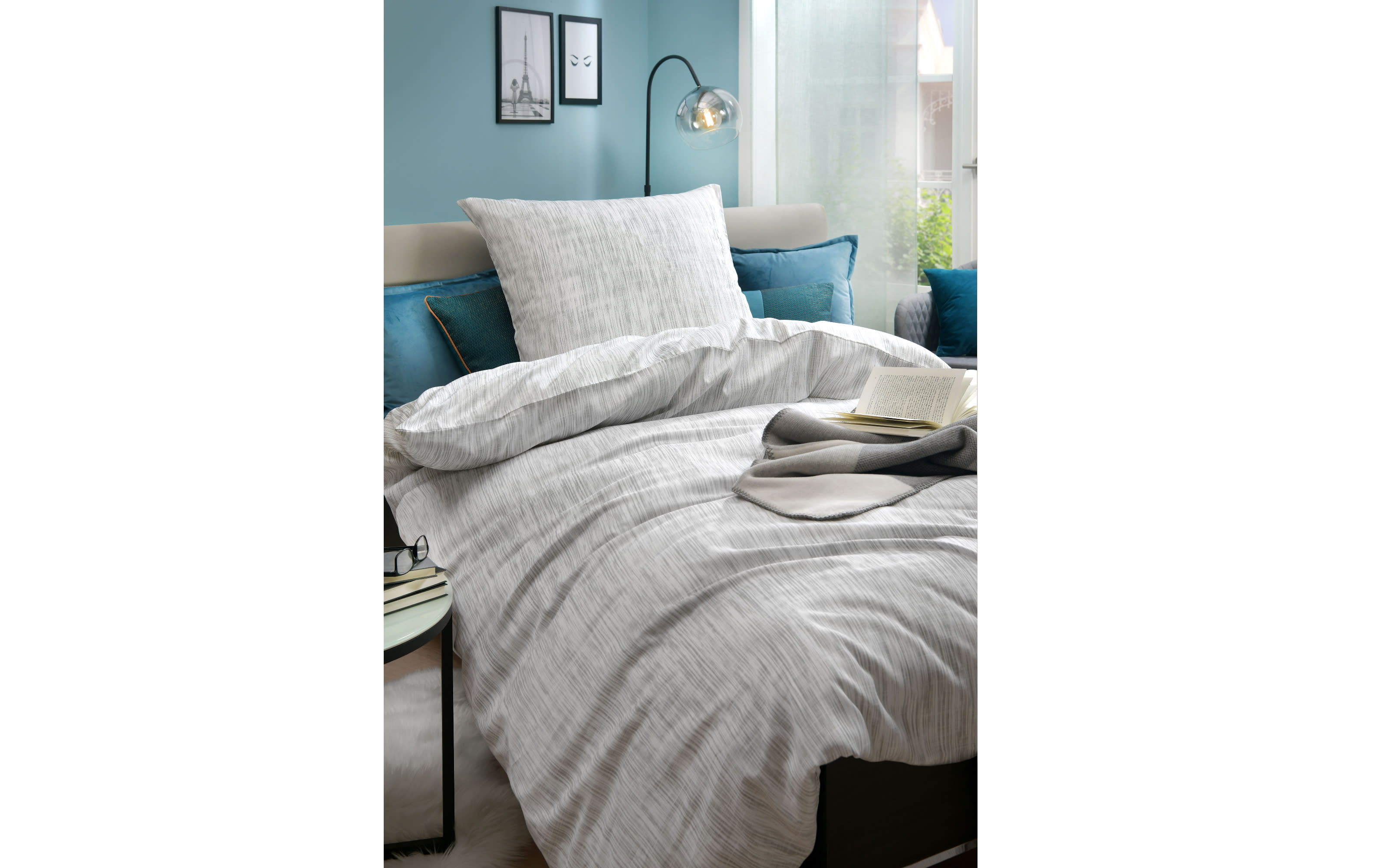Bettwäsche Wanda Satin, silber, 155 x 220 cm
