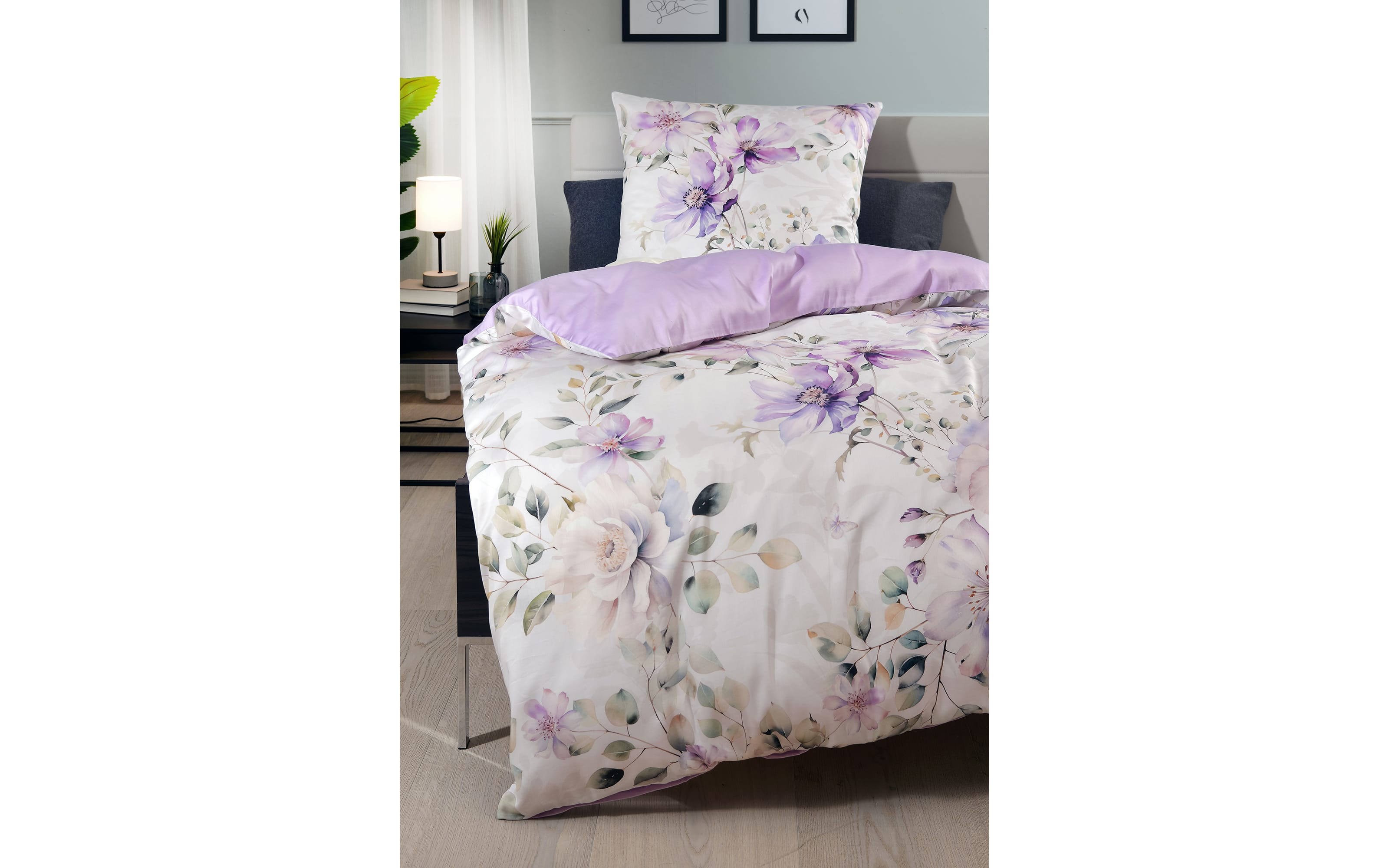 Wendebettwäsche Satin Violetta, weiß/violett, 135 x 200 cm