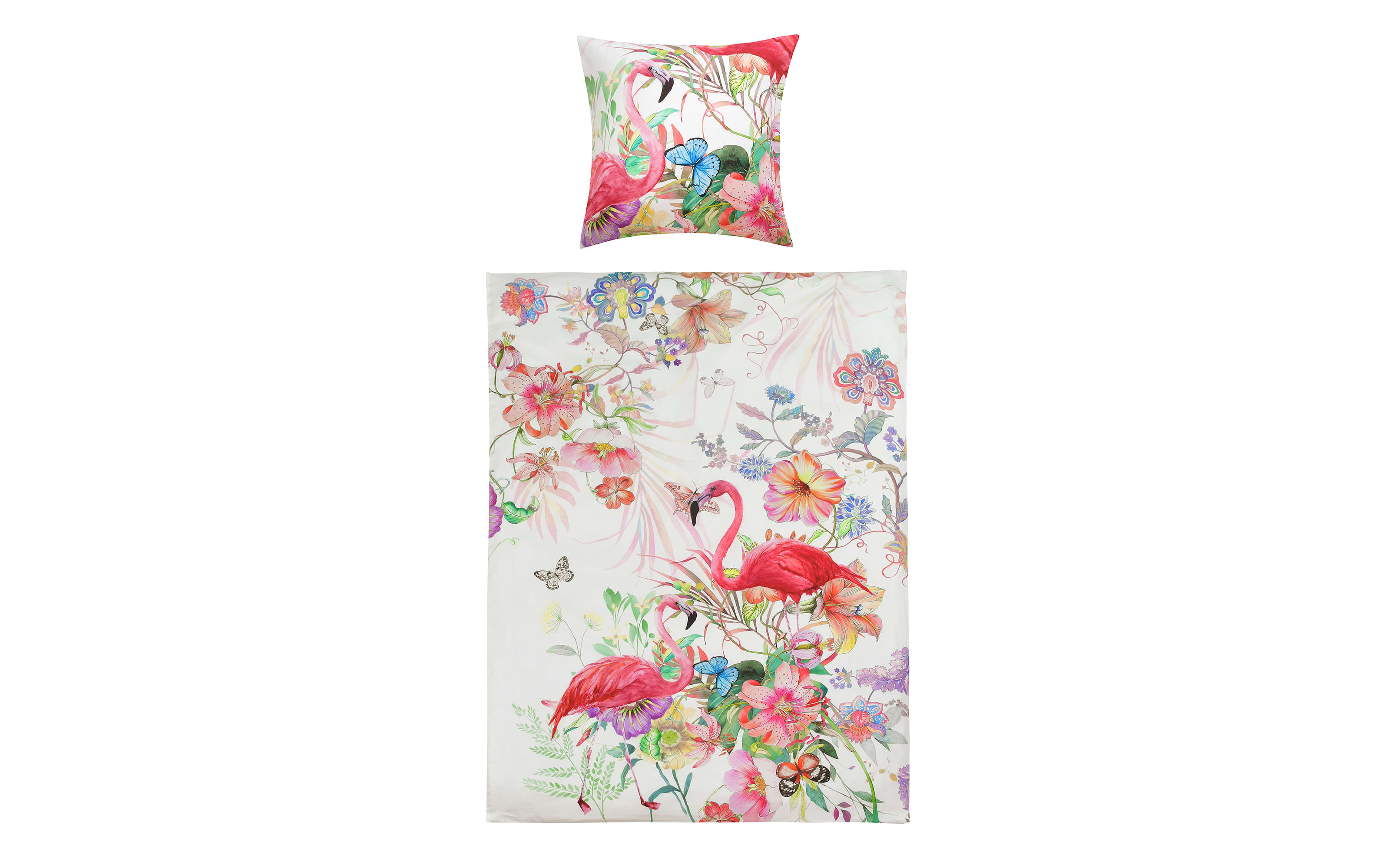 Wendebettwäsche Satin Flora, weiß/violett, 135 x 200 cm