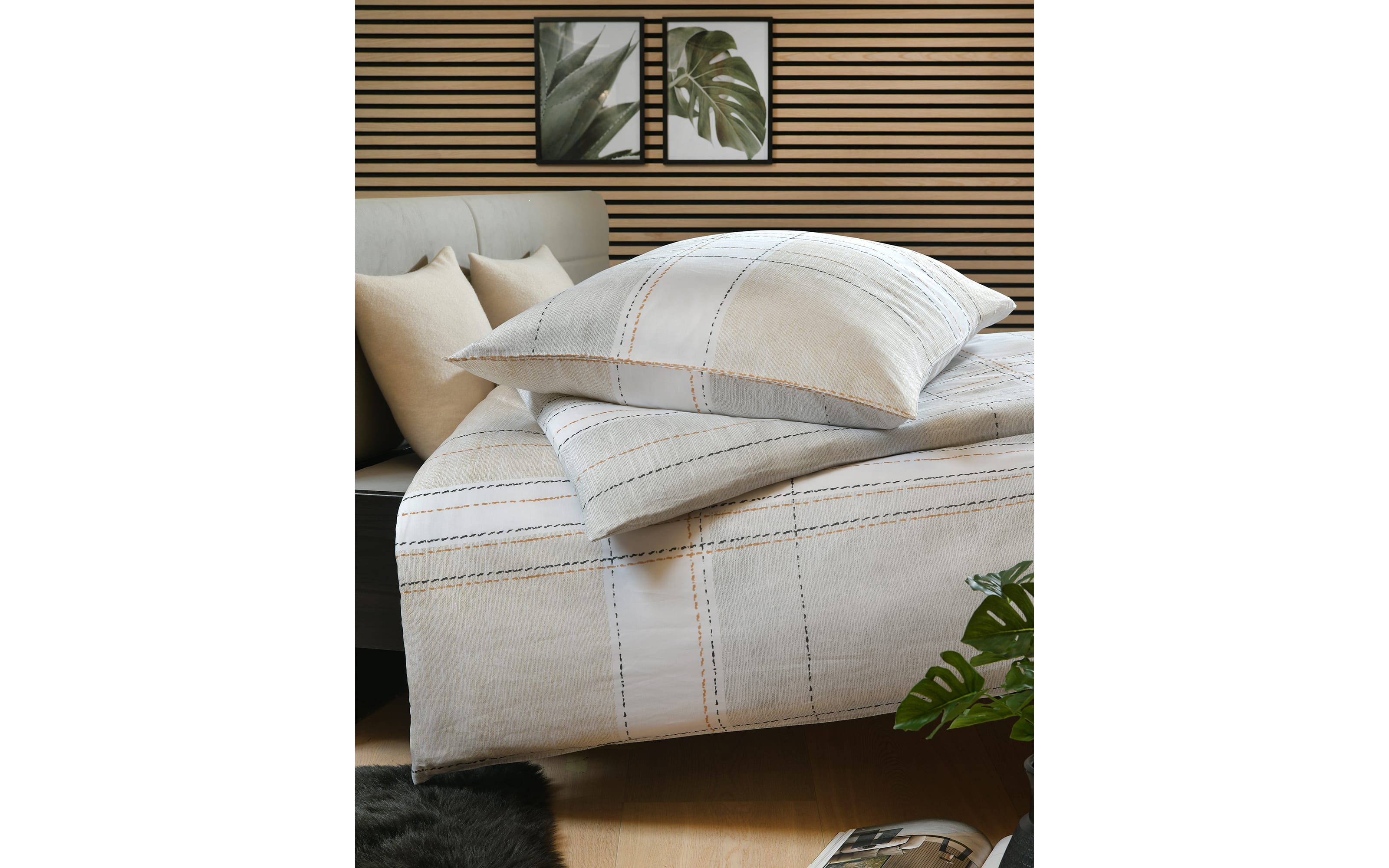 Bettwäsche Valeria, grau/gelb, 135 x 200 cm