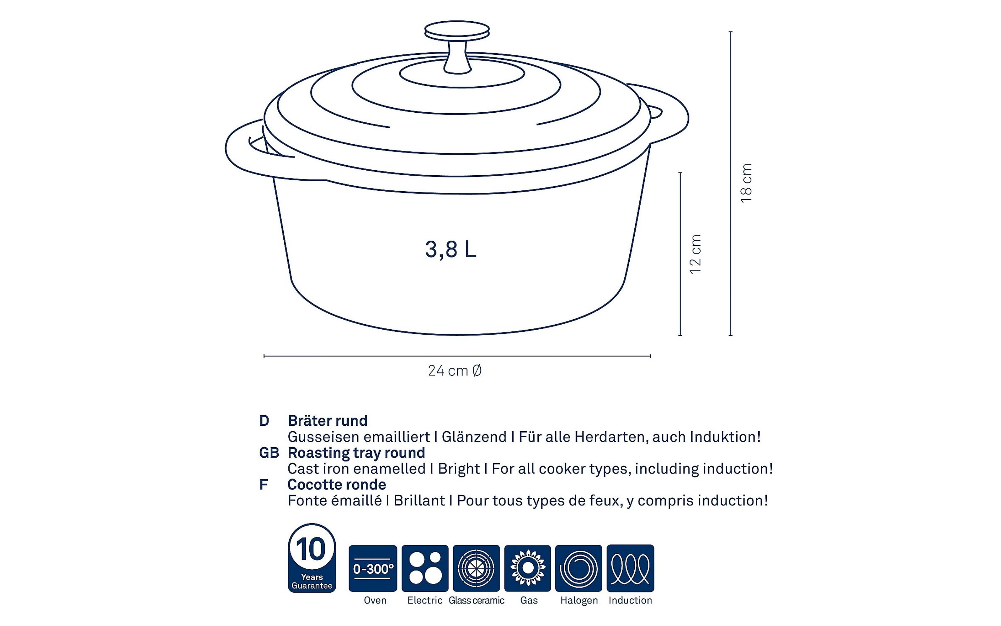 Bräter Calido, schwarz, oval, 3,8 l