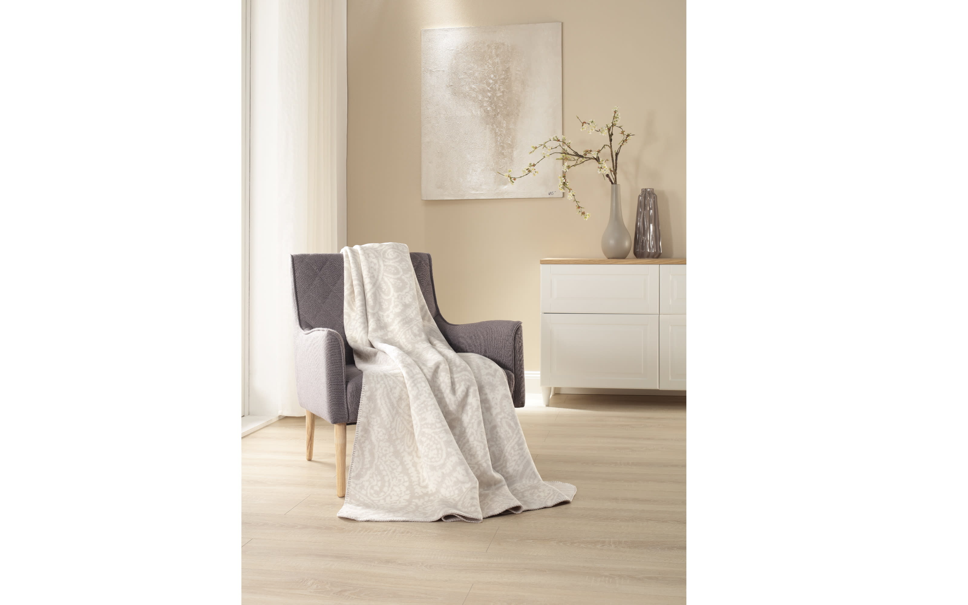 Wohndecke Swinging Paisley, beige, 150 x 200 cm