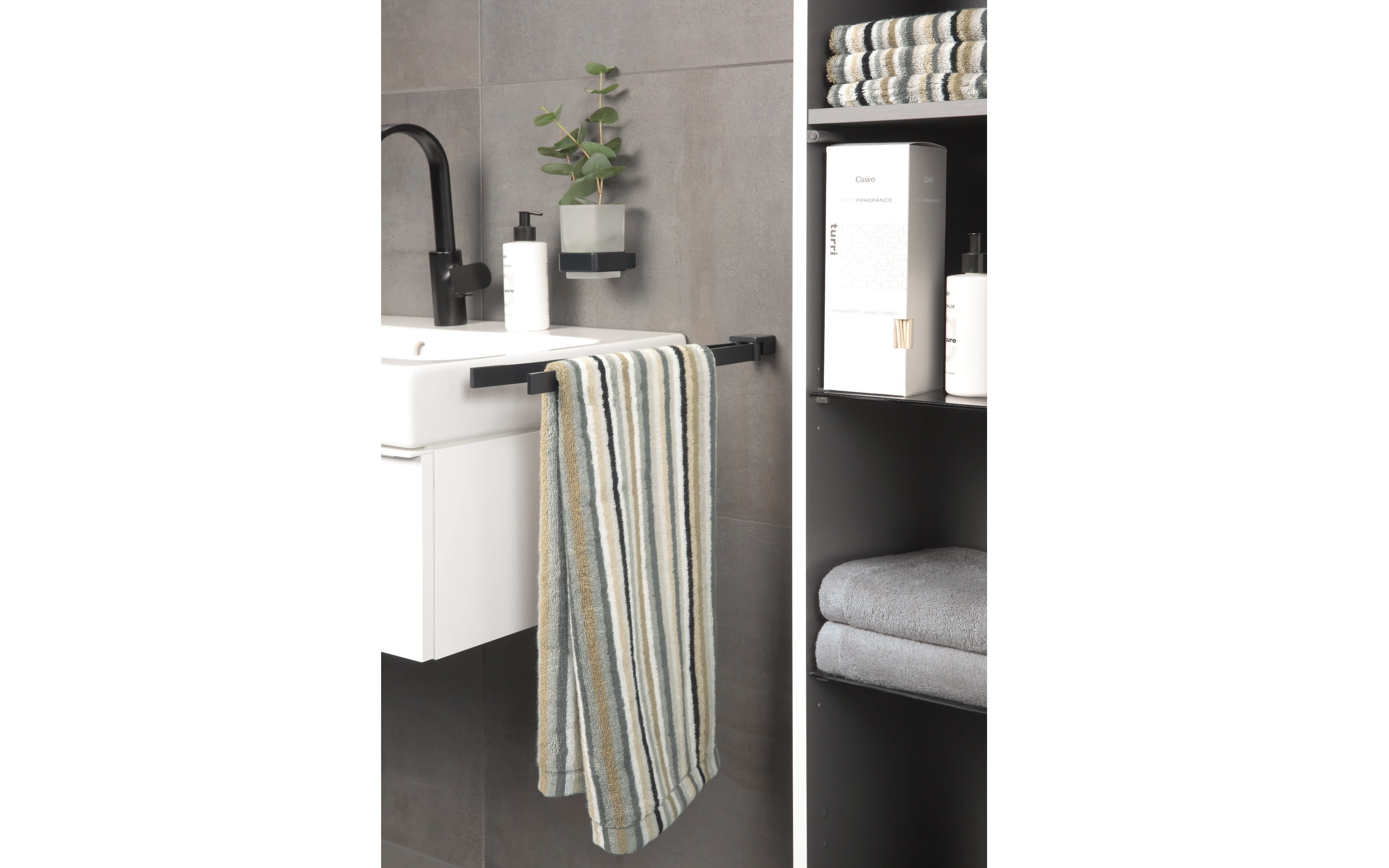 Duschtuch Lifestyle Streifen, kiesel, 70 x 140 cm