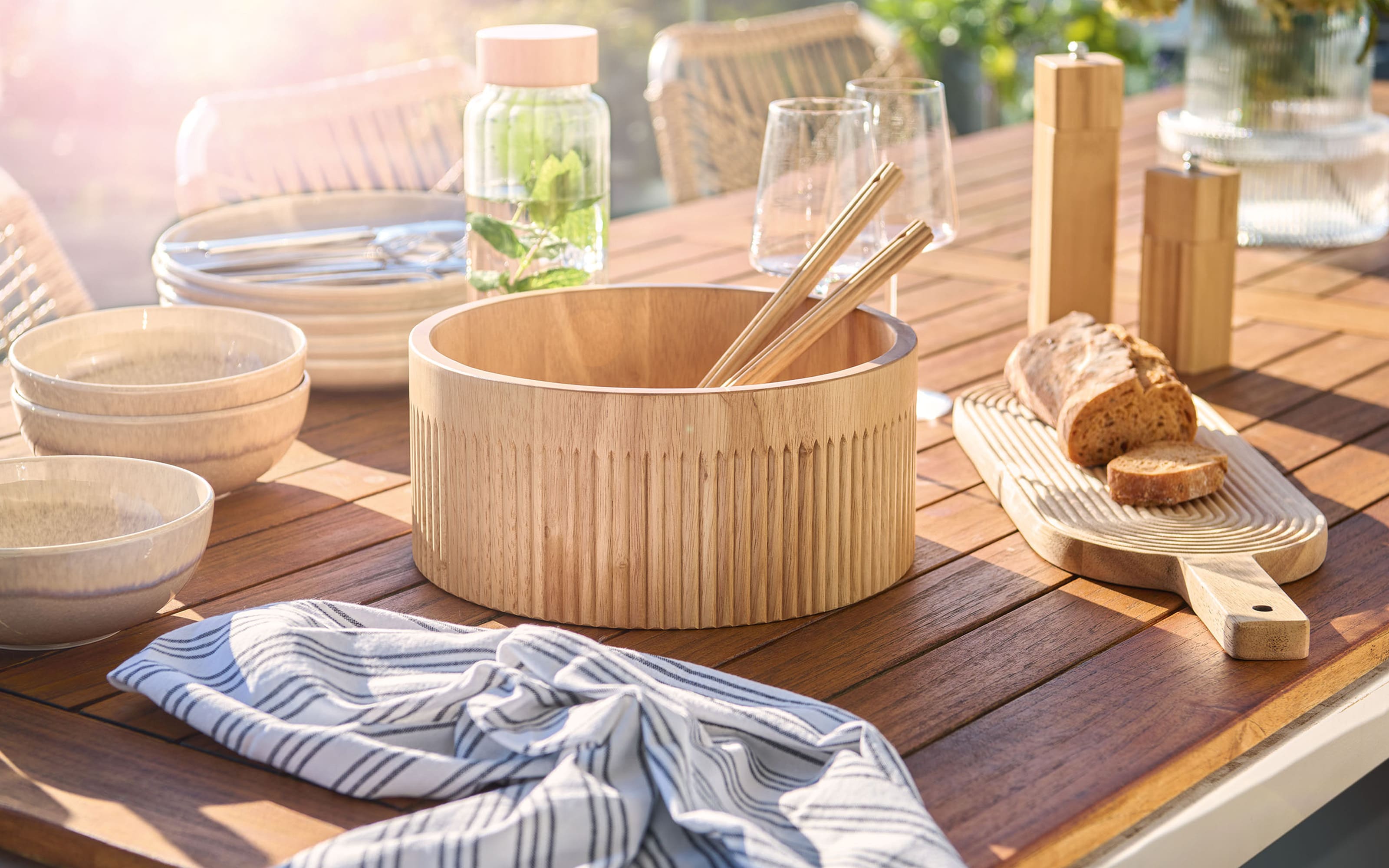 Salatbesteck-Set Gummibaum, natur, 2-teilig