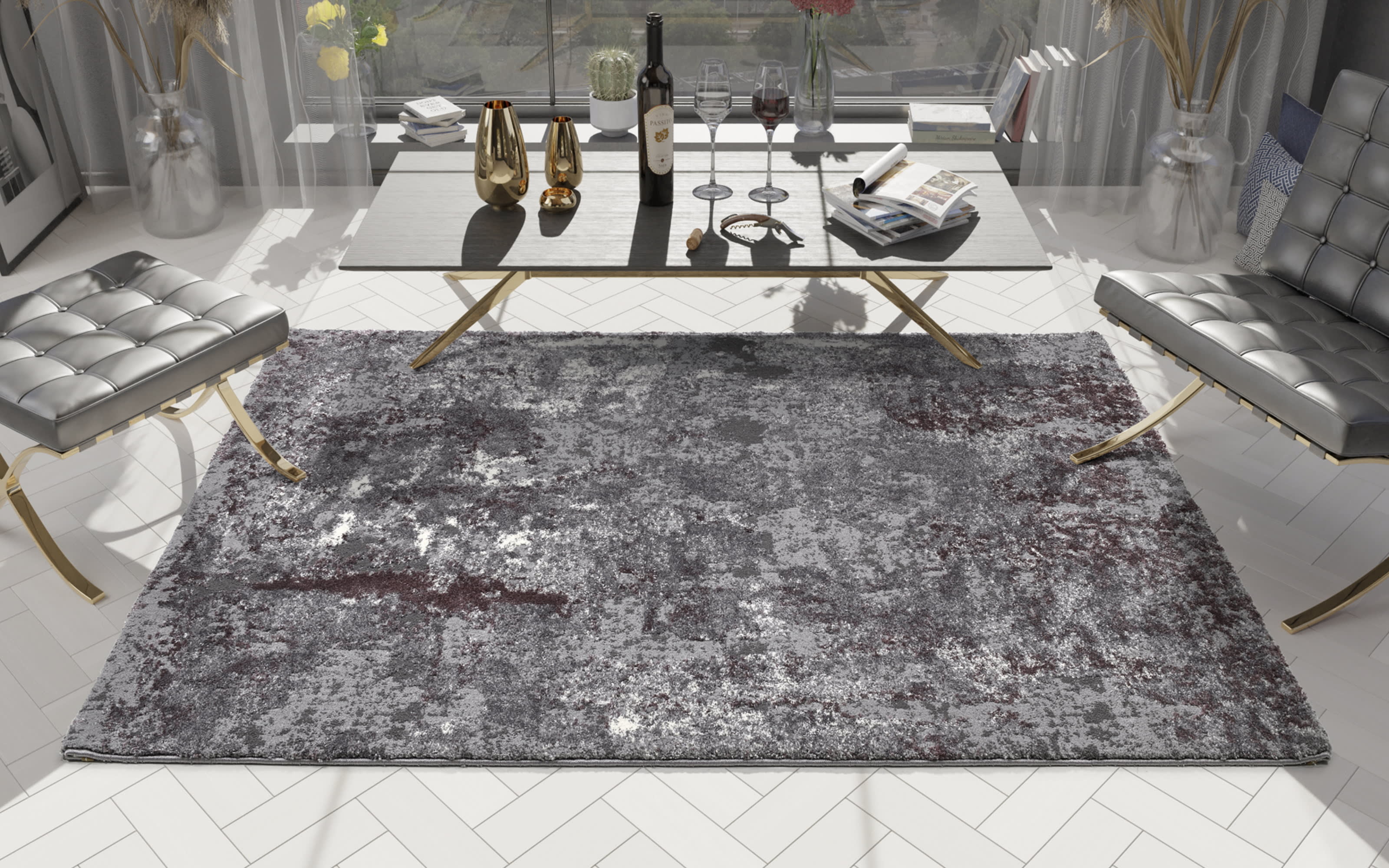 Teppich Starlight Echo, aubergine/beige, 200 x 290 cm