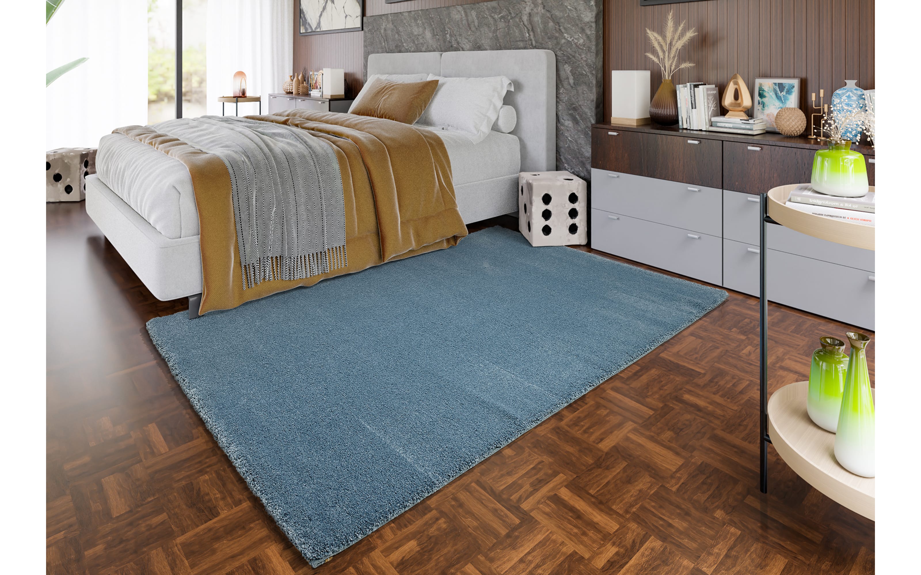 Teppich Kristall Uni, blau, 160 x 230 cm