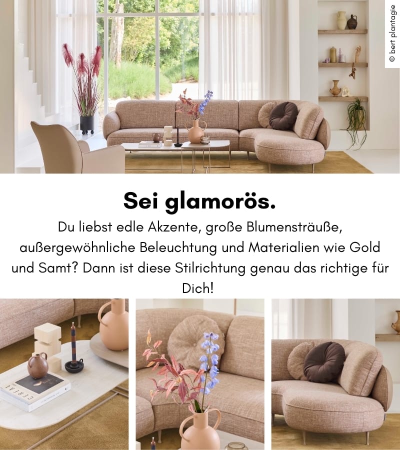 Wohnzimmer im glamorösen Einrichtungsstil.