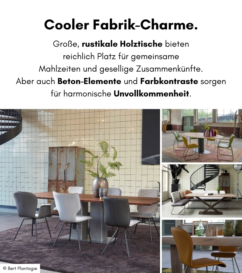 Cooler Fabrik-Charme im Essbereich