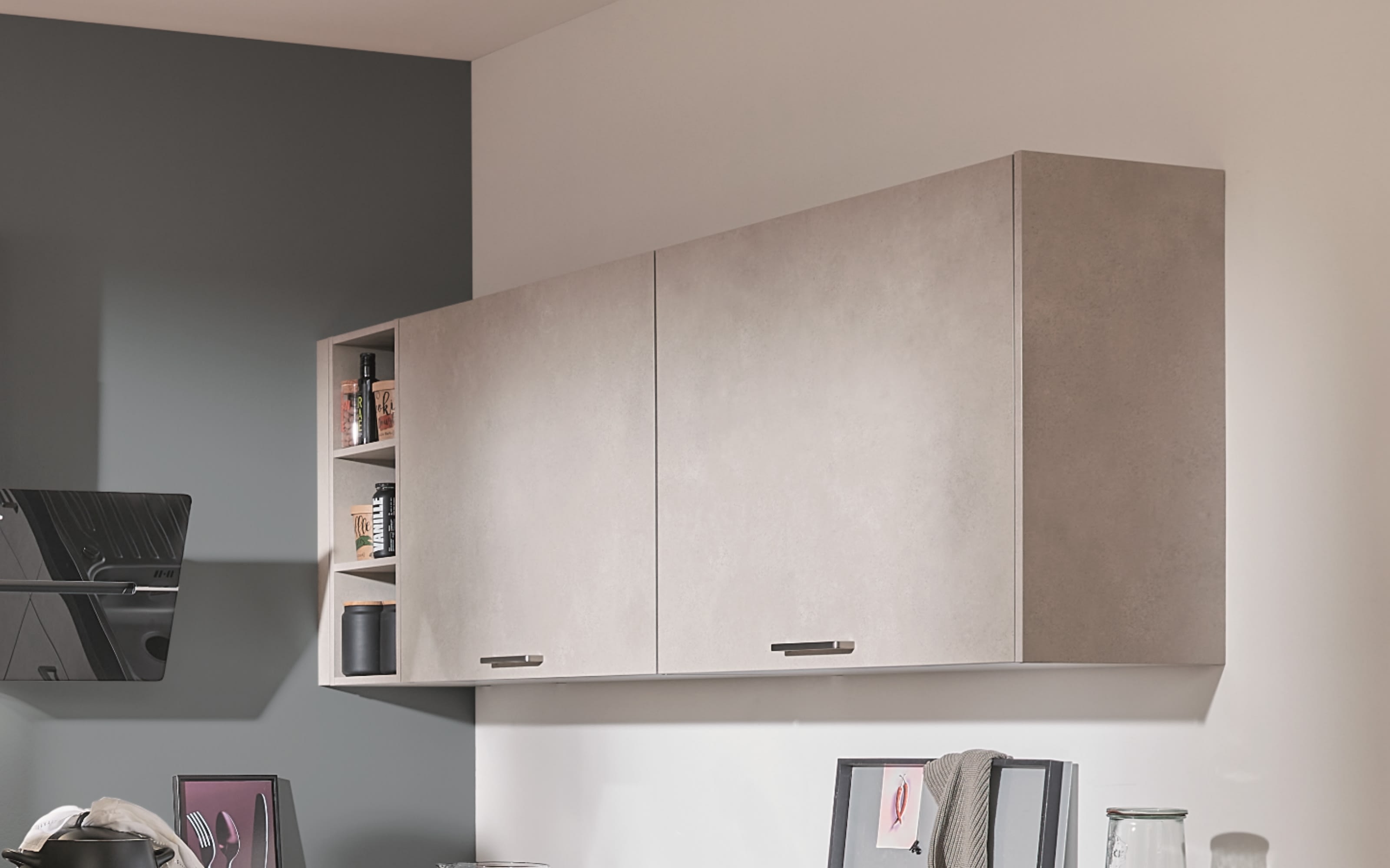 Einbauküche Riva, weißbeton, Elektrogeräte inklusive 