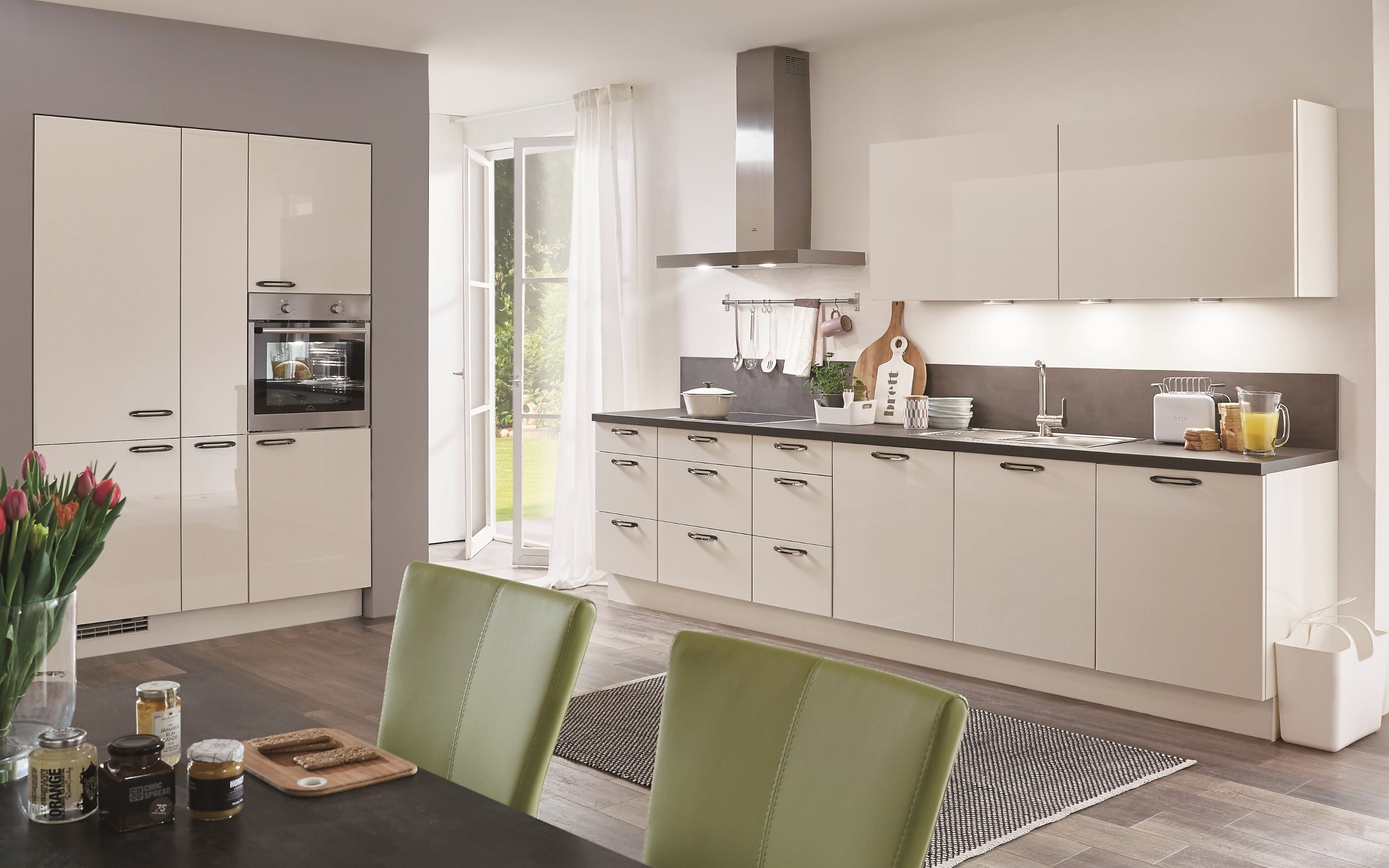 Einbauküche Flash, magnolia Hochglanz, inklusive Elektrogeräte online