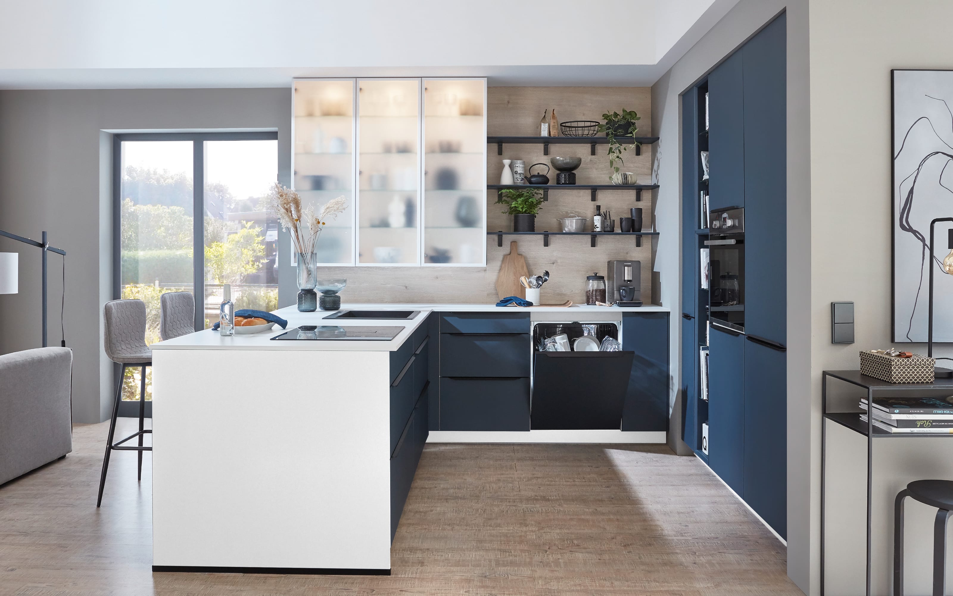 Einbauküche Easytouch, fjordblau, inklusive AEG Elektrogeräte