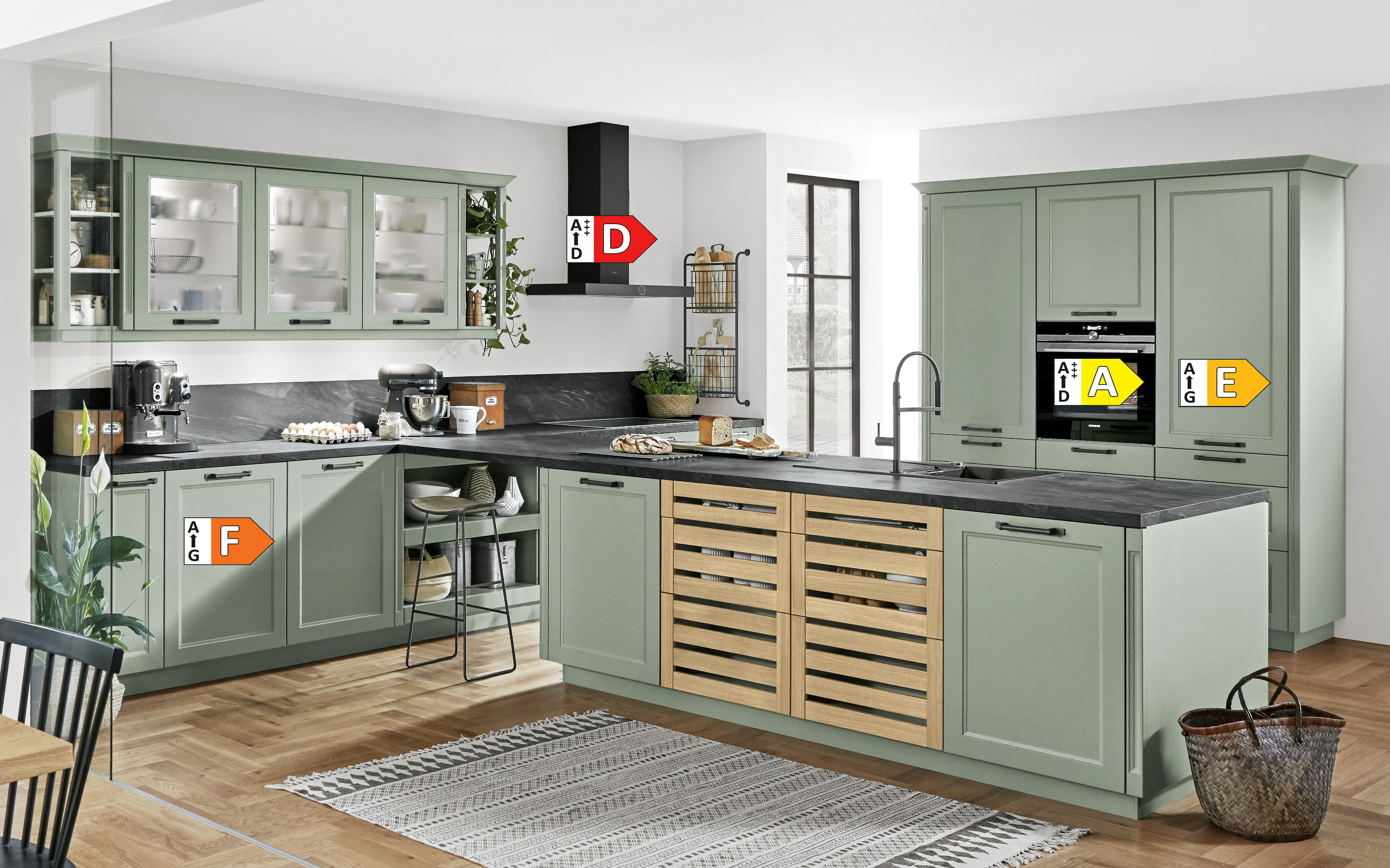 Einbauküche Camo, schilf farbend, inklusive Siemens Elektrogeräte