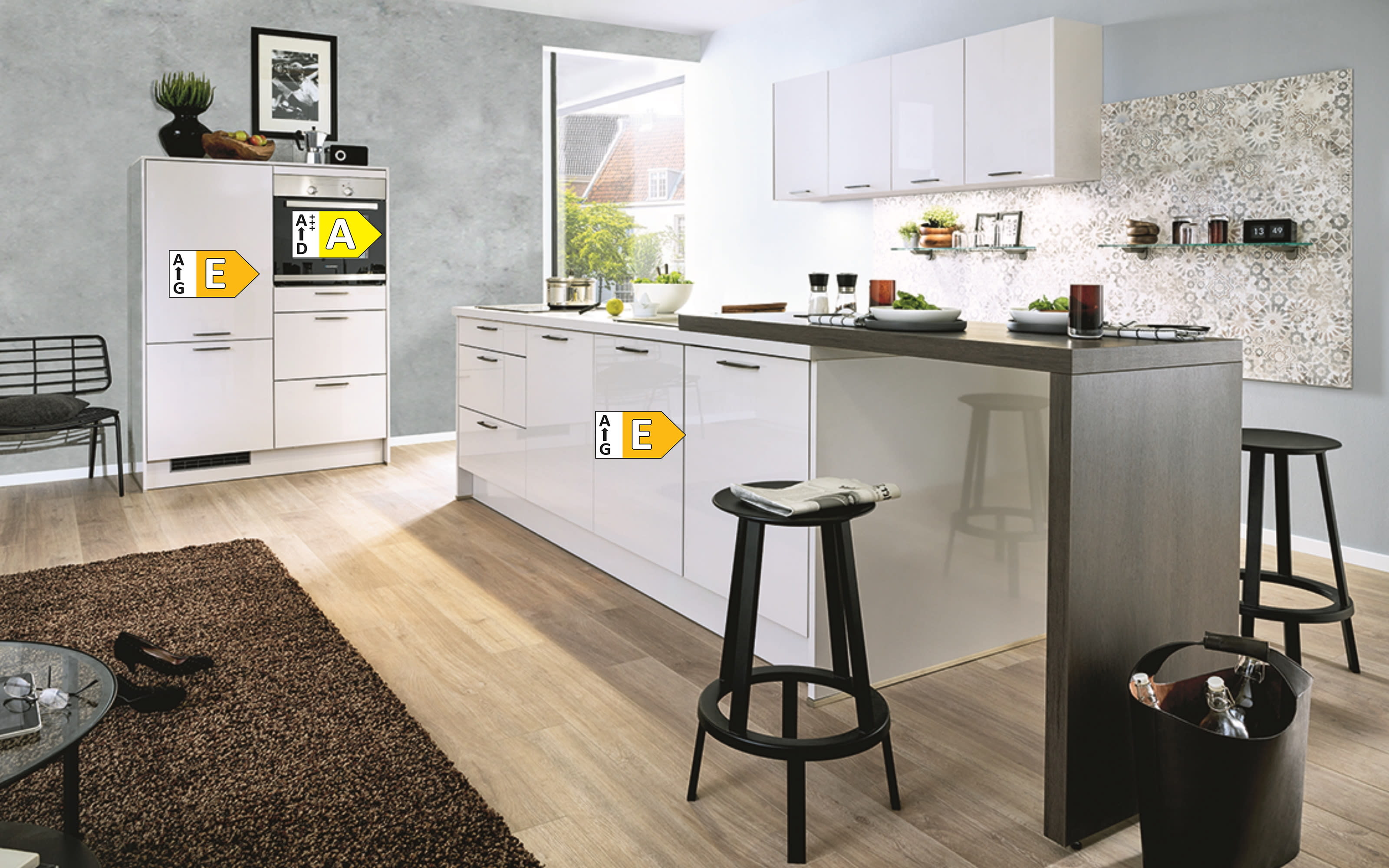 Einbauküche Laser brillant, Hochglanz satin, inklusive Miele Kochfeldabzug, inklusive Elektrogeräte