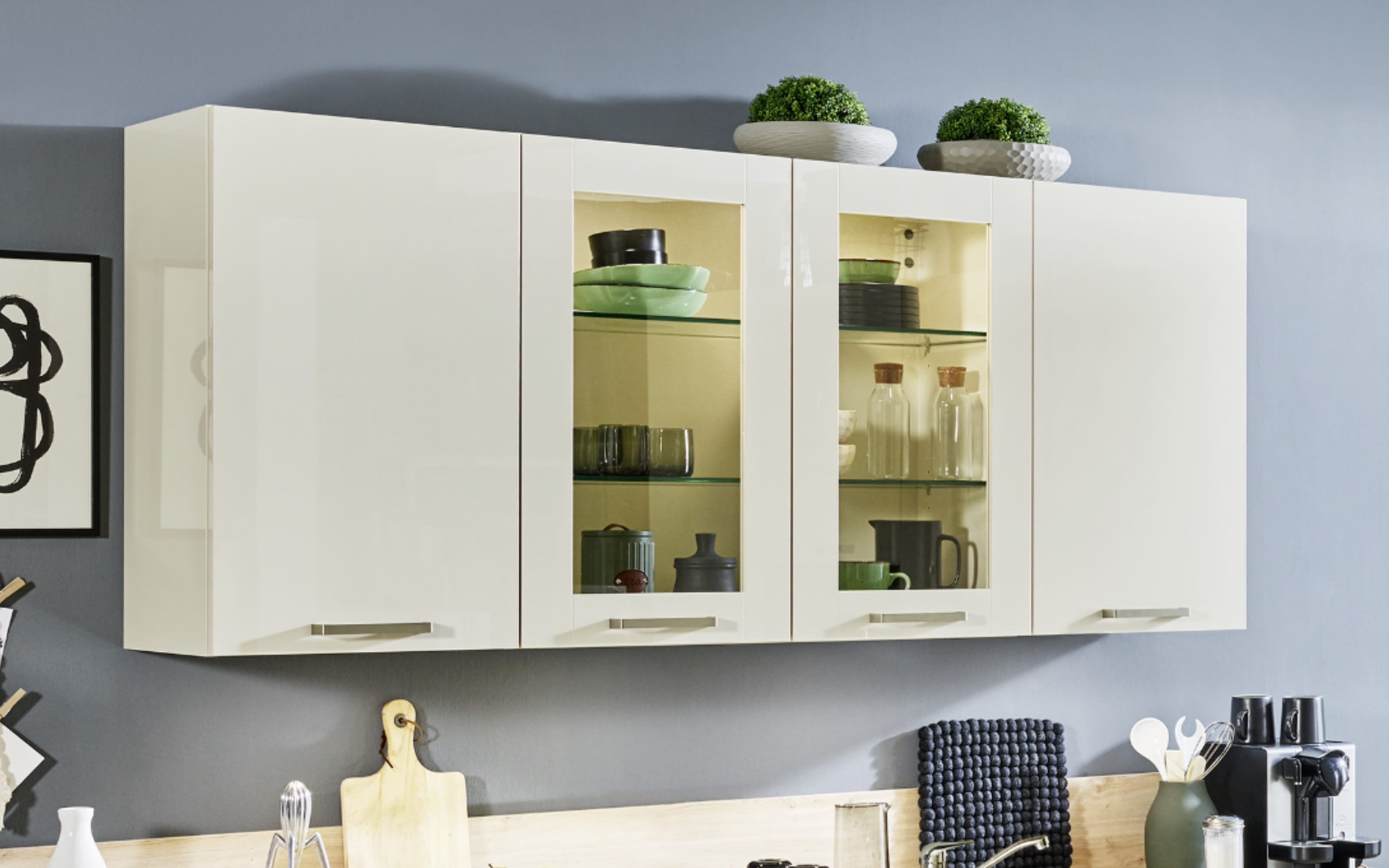 Einbauküche Laser brillant, creme magnolie Hochglanz, inkl. Siemens Elektrogeräte