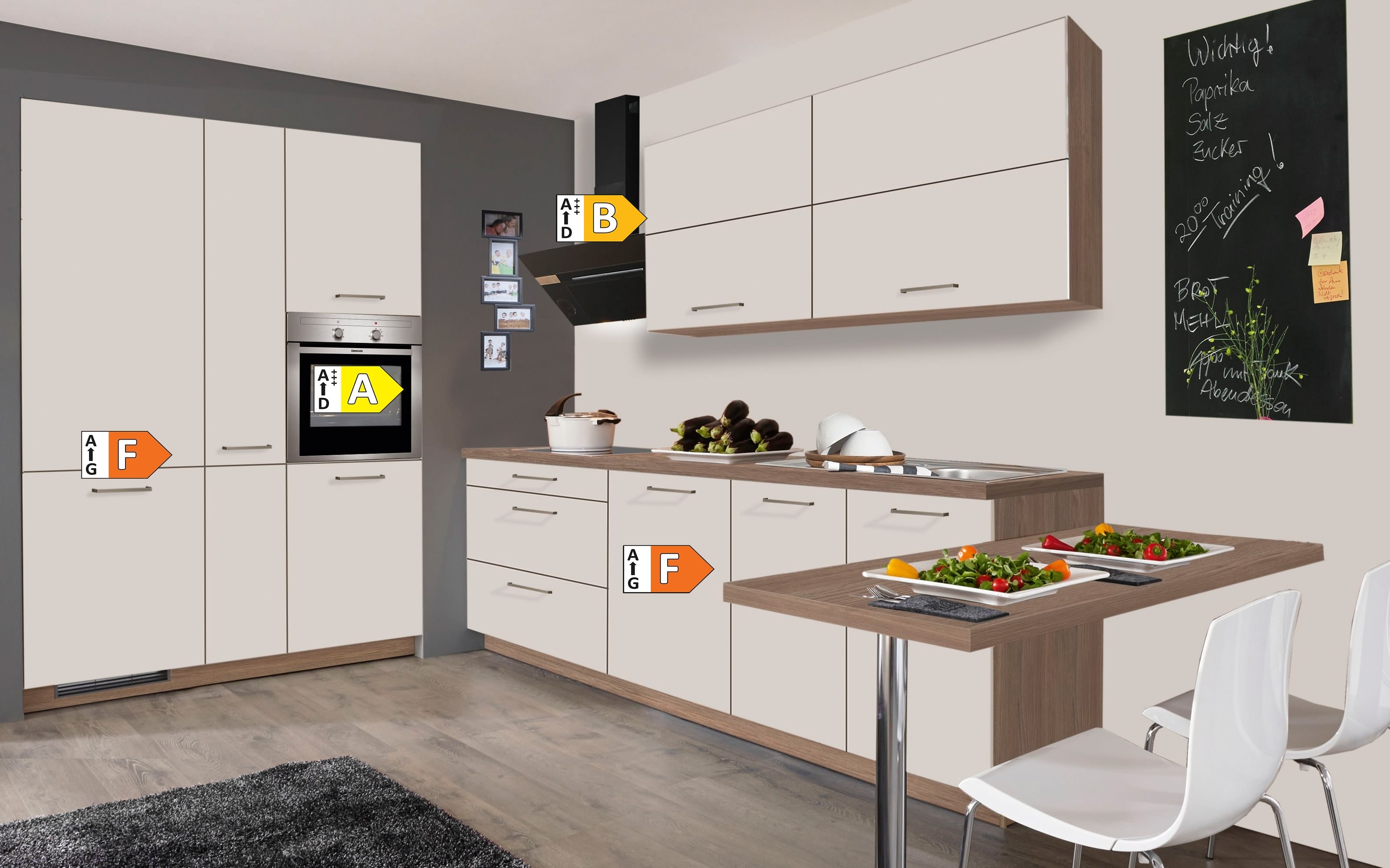Einbauküche IP 1200, magnolienweiß matt, inklusive Privileg Elektrogeräte