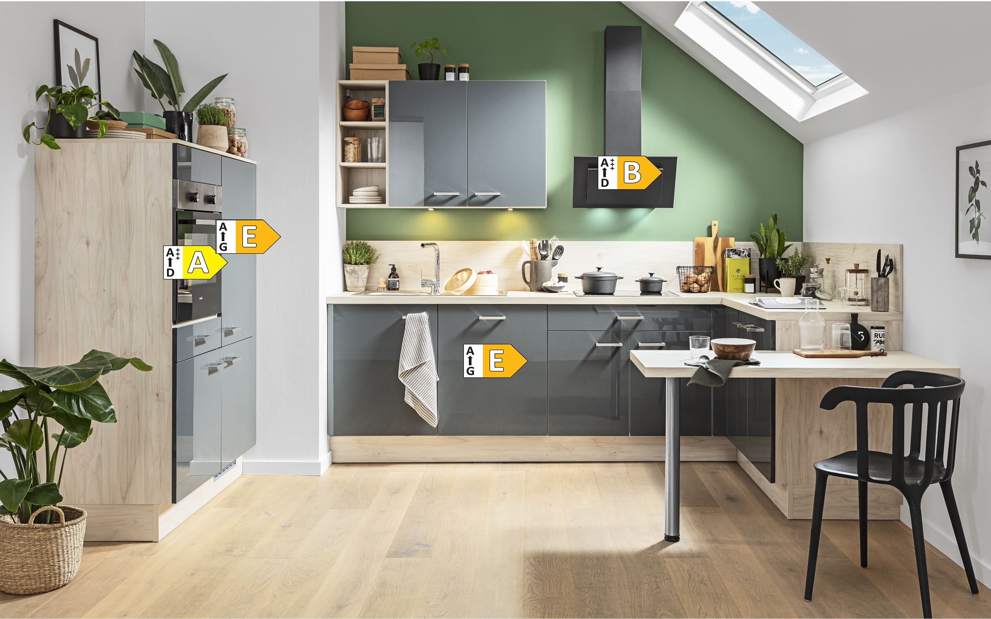 Einbauküche IP 4050, onyx grau Hochglanz, inkl. Elektrogeräte