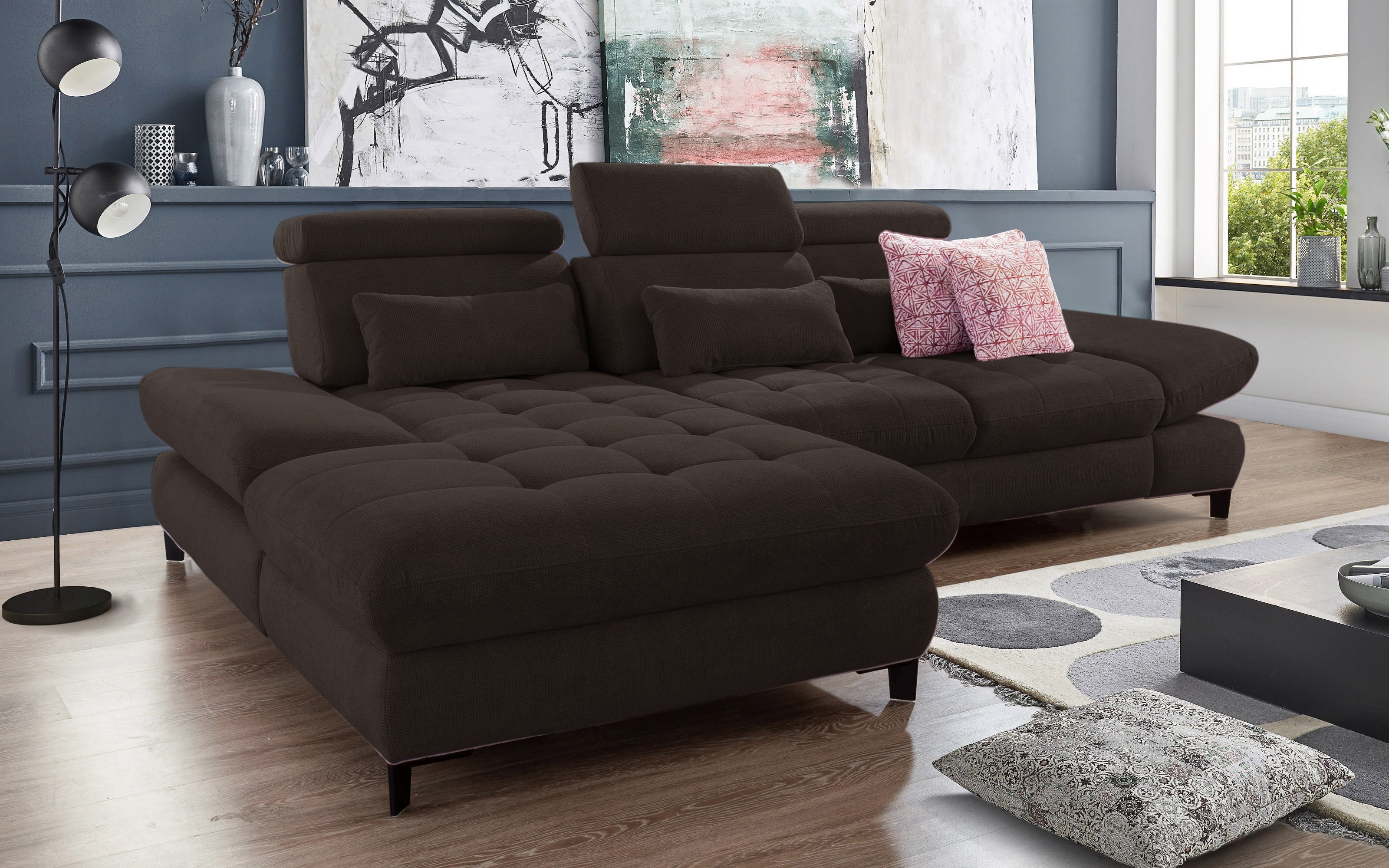 Wohnlandschaft Carolina in espresso, mit Funktionen online bei Hardeck