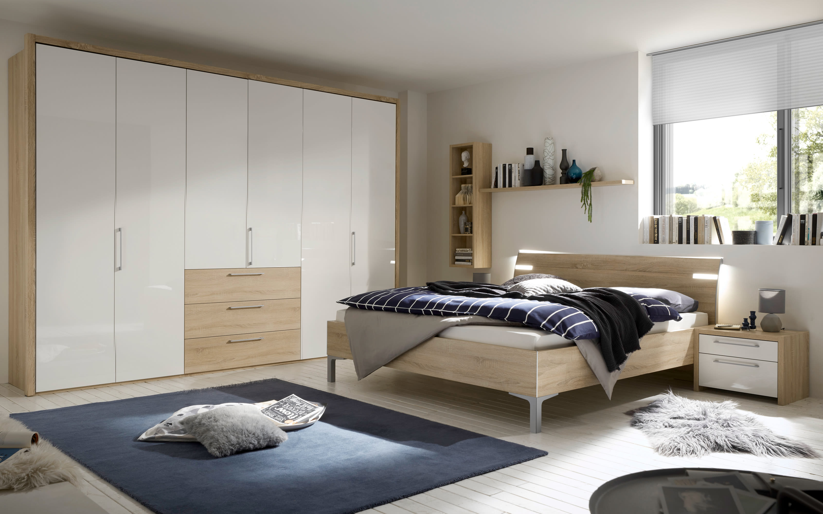 Schlafzimmer Solo Nova in Bianco weiß/Eiche Macao-Nachbildung 