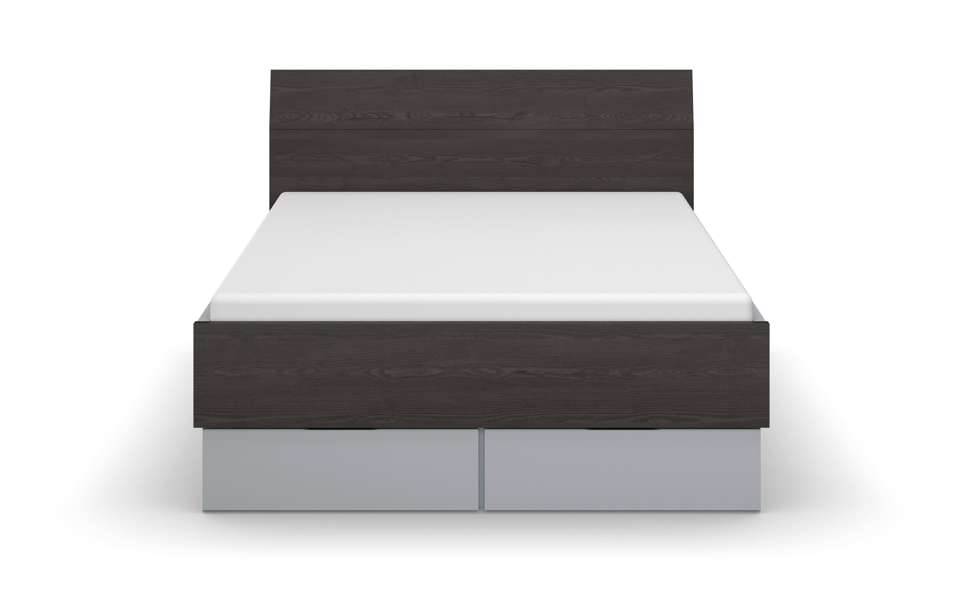 Bett Jumex, seidengrau/Black oak, mit Polsterkopfteil und Nachttisch