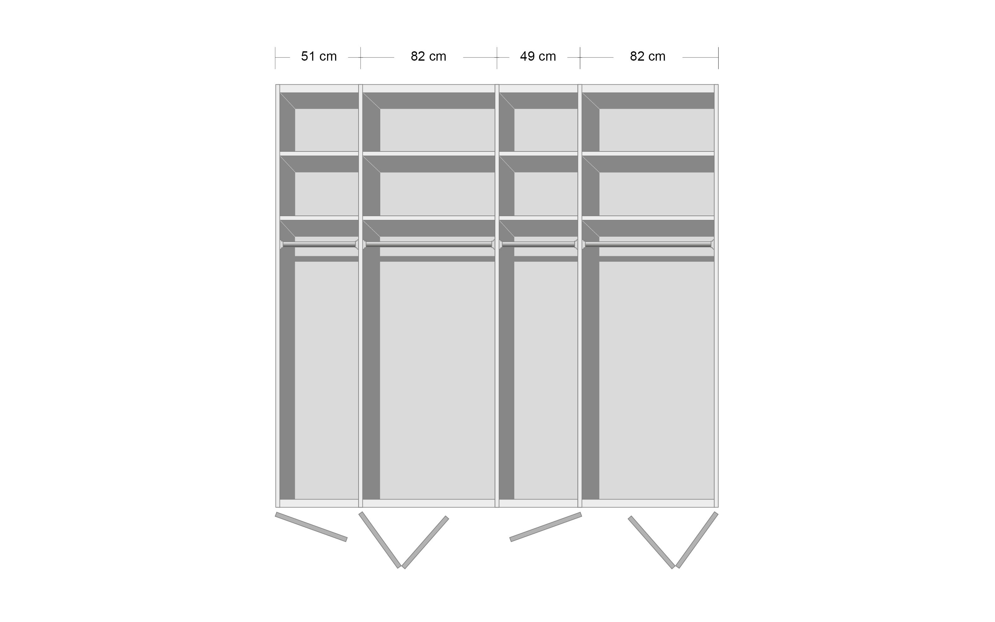 Falttürenkleiderschrank Sineo, Saphirglas-Türen, 282 x 222 cm