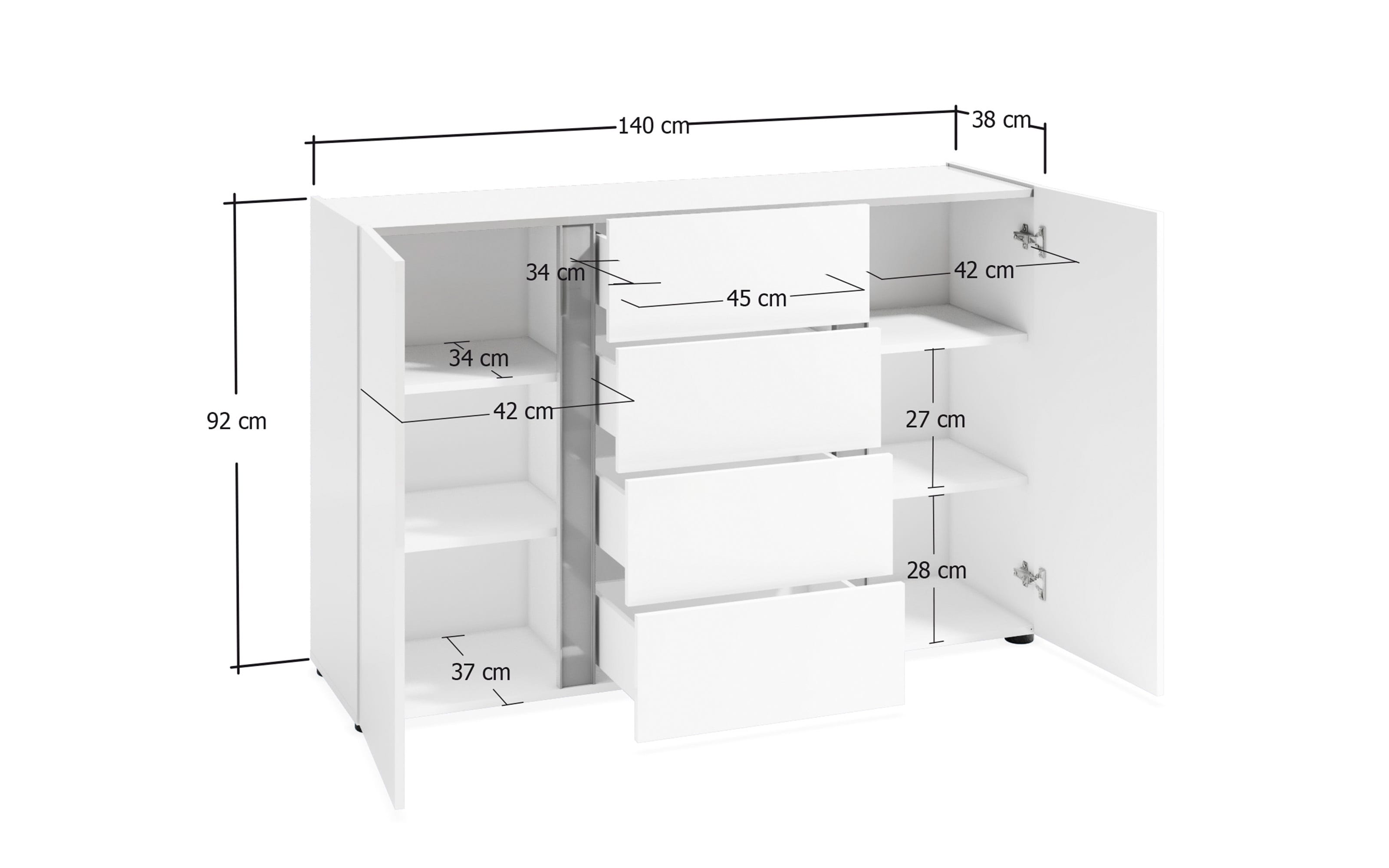 Sideboard Atrium in weiß, 140 cm
