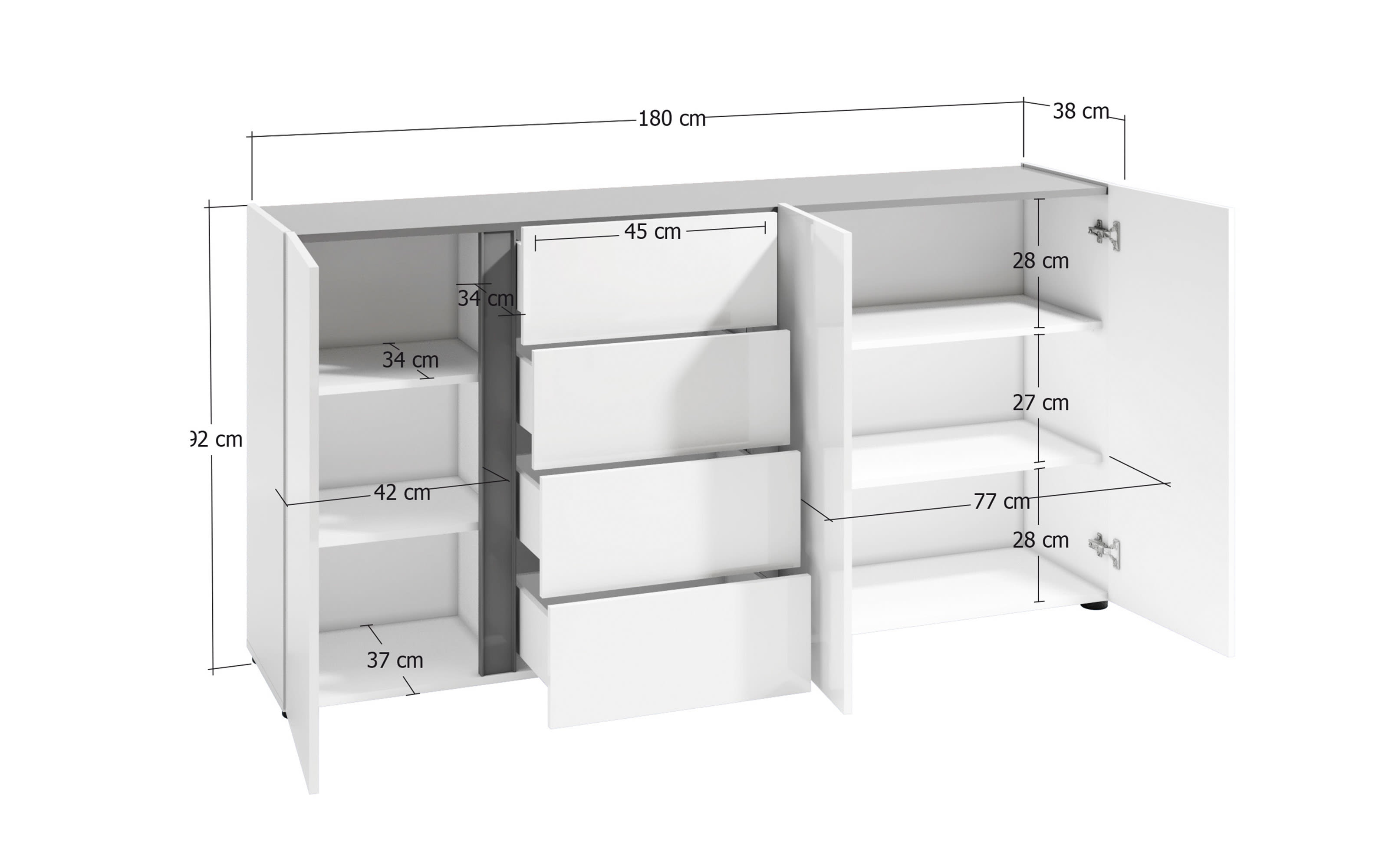 Sideboard Atrium in weiß, 180 cm