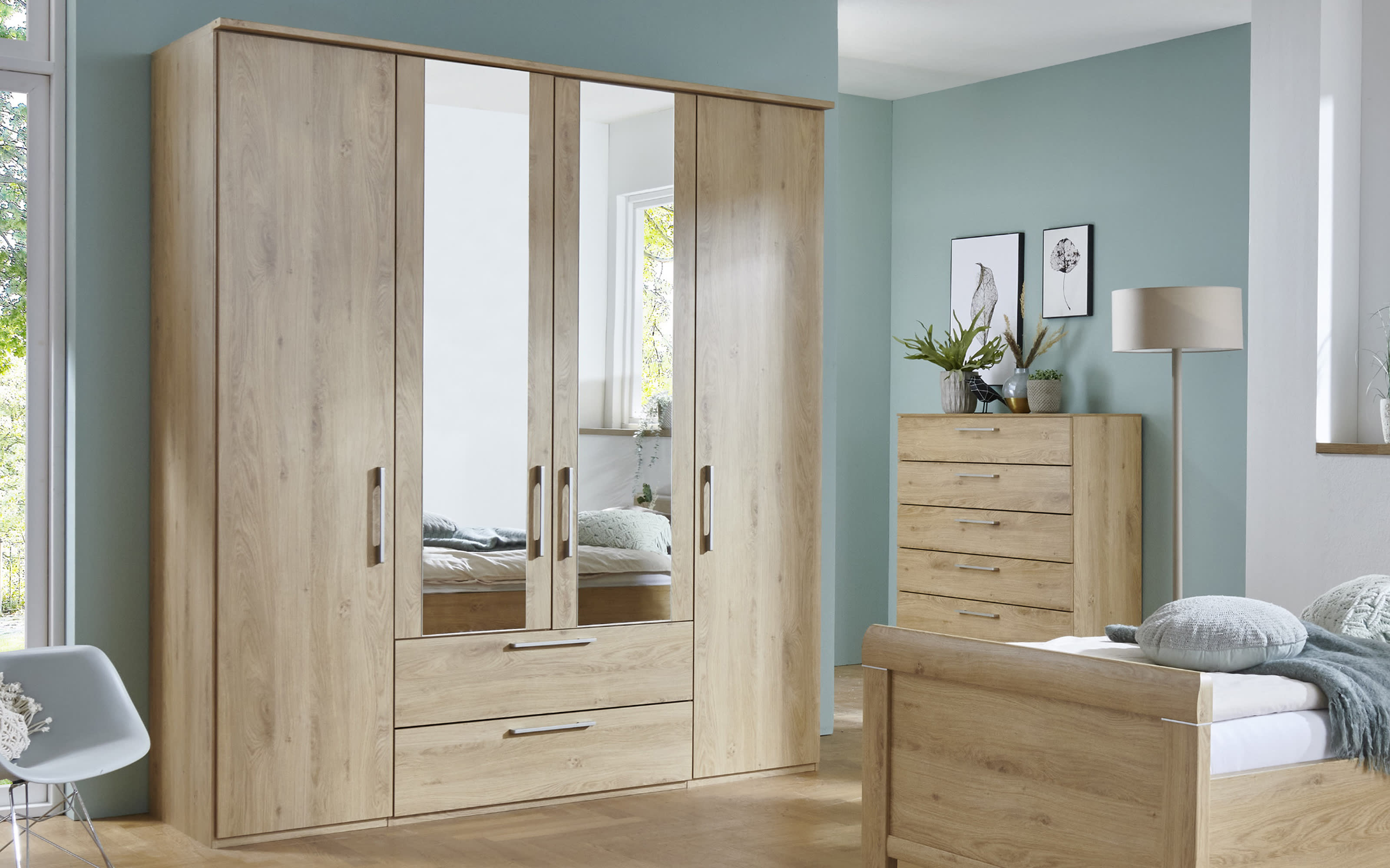 Drehtürenschrank Cherie, Wildeiche natur Nachbildung, 200 x 223 cm