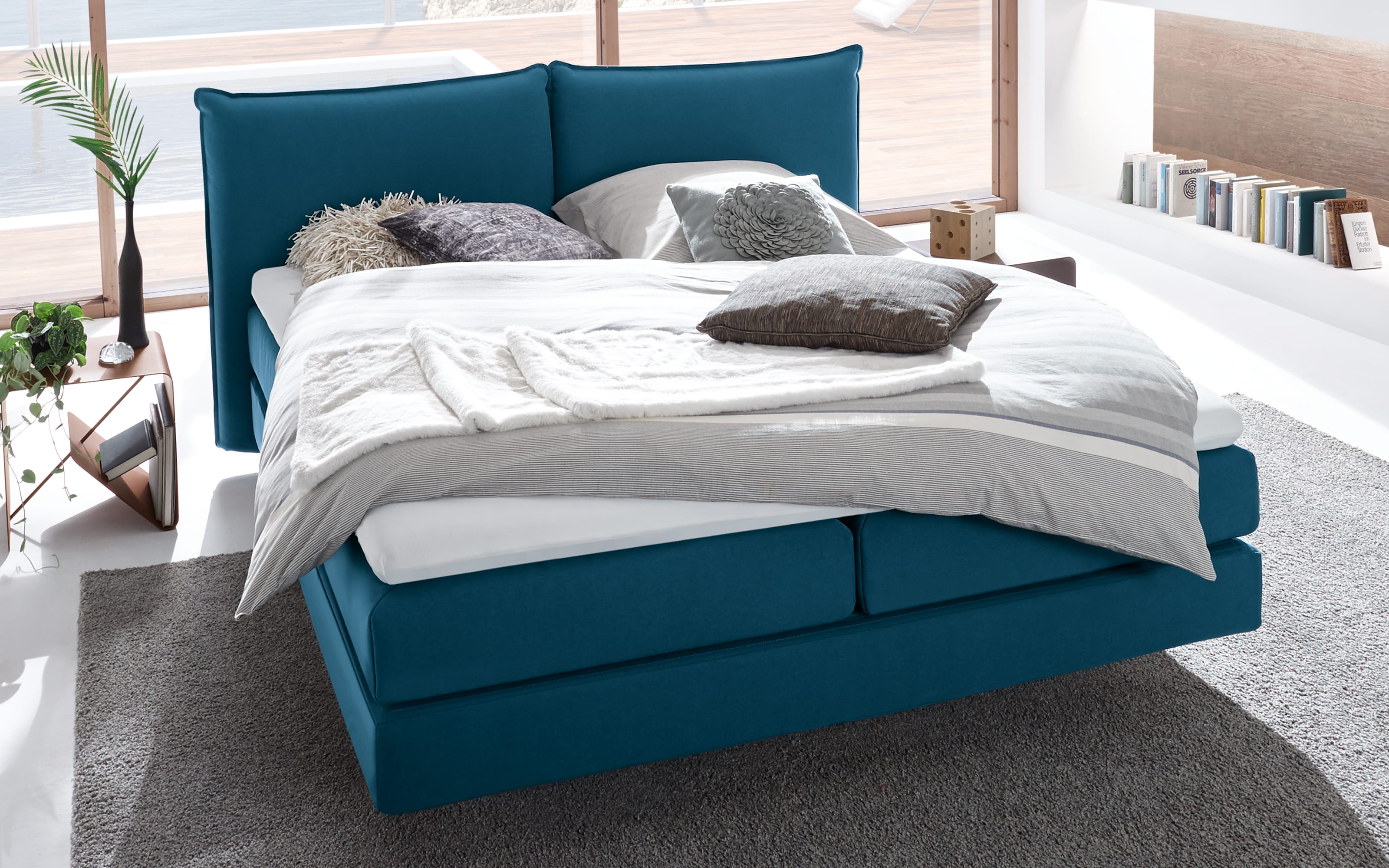 Boxspringbett in blau, Matratzen in Härtegrad 2 und 3, Liegefläche ca. 180 x 200 cm online bei
