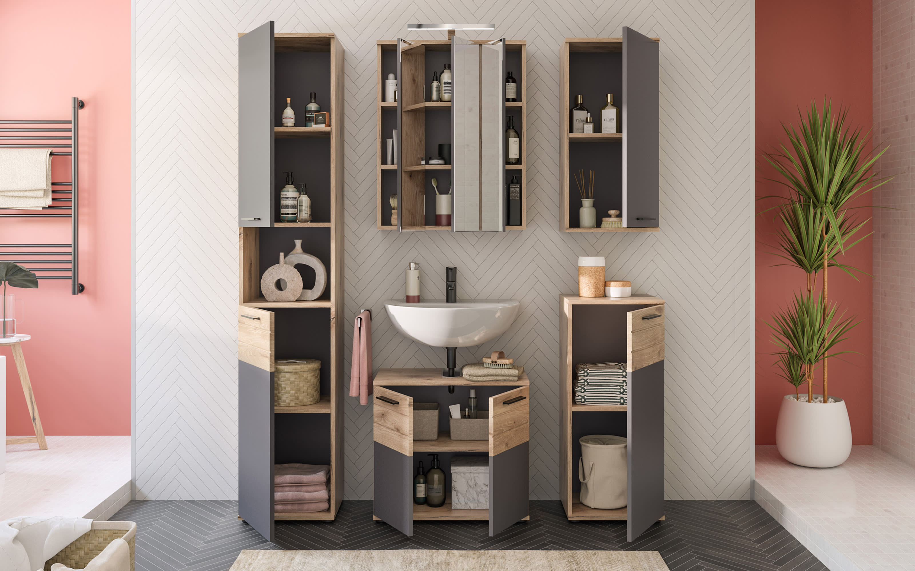 Spiegelschrank Mason in Nox Oak Nachbildung