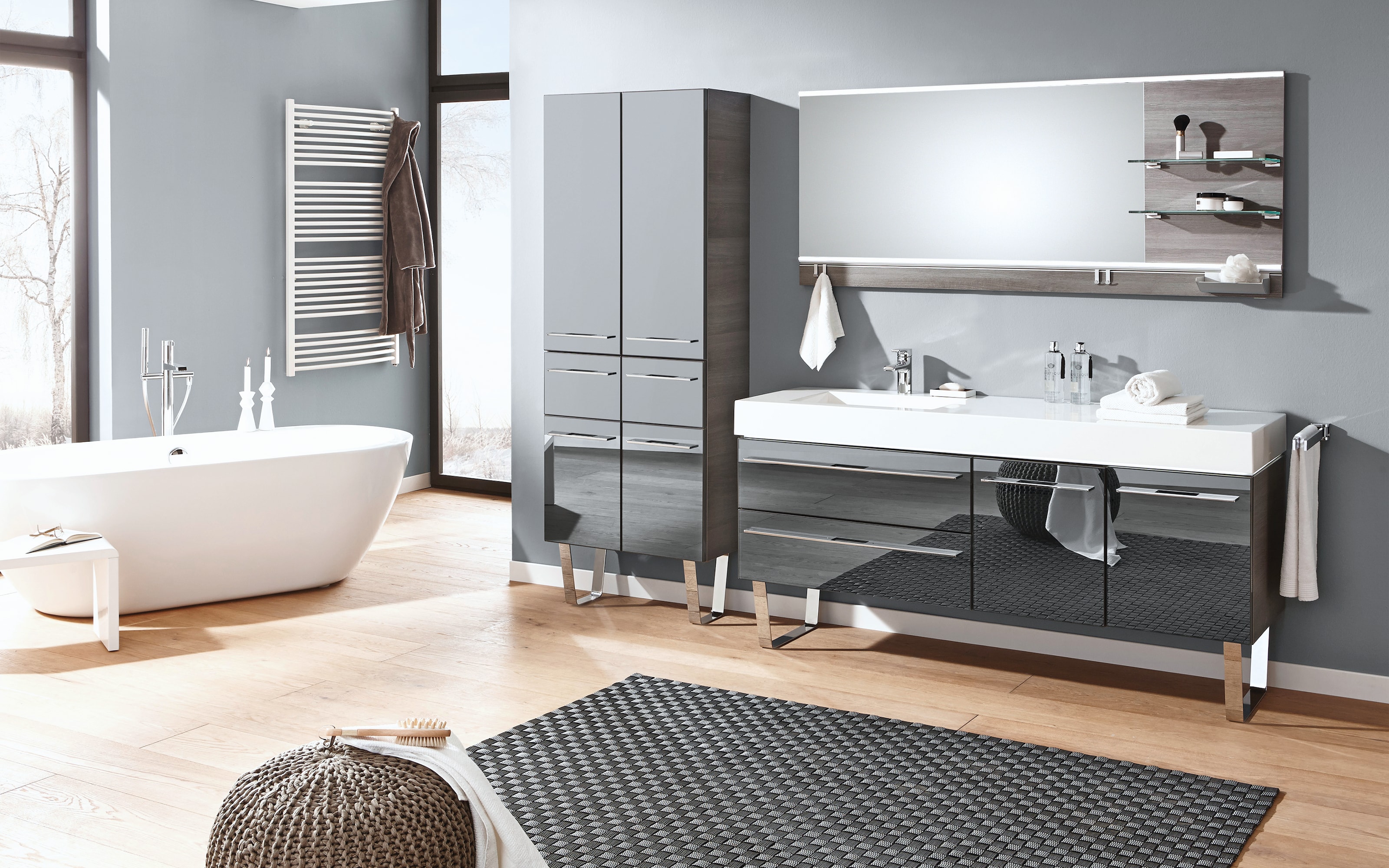 Badeinrichtung Leo Living Bad 109 In Graphit Struktur Quer Nachbildung Glas Metallic Online Bei Hardeck Kaufen