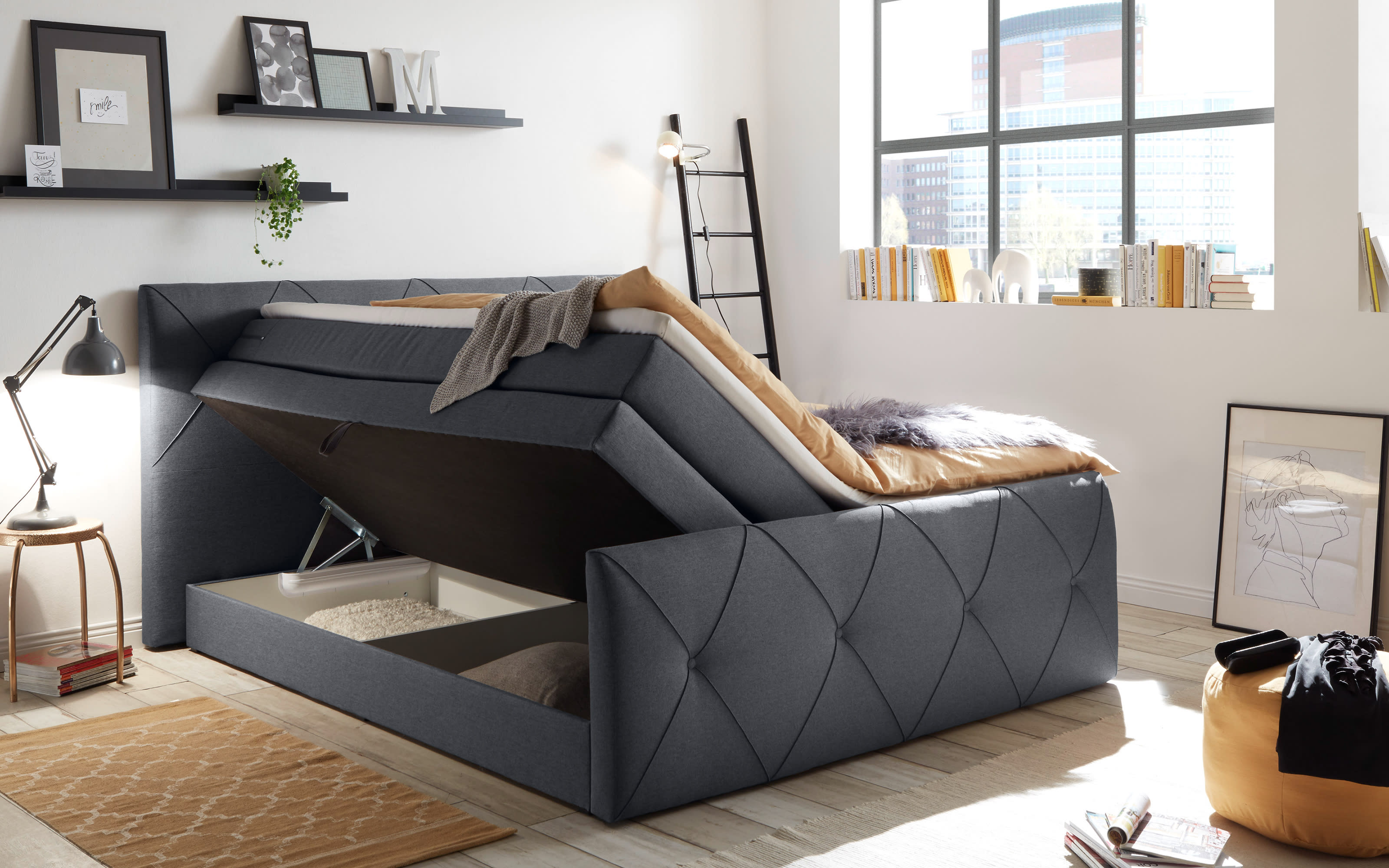 Boxspringbett Calgary 2, anthrazit, 180 x 200 cm