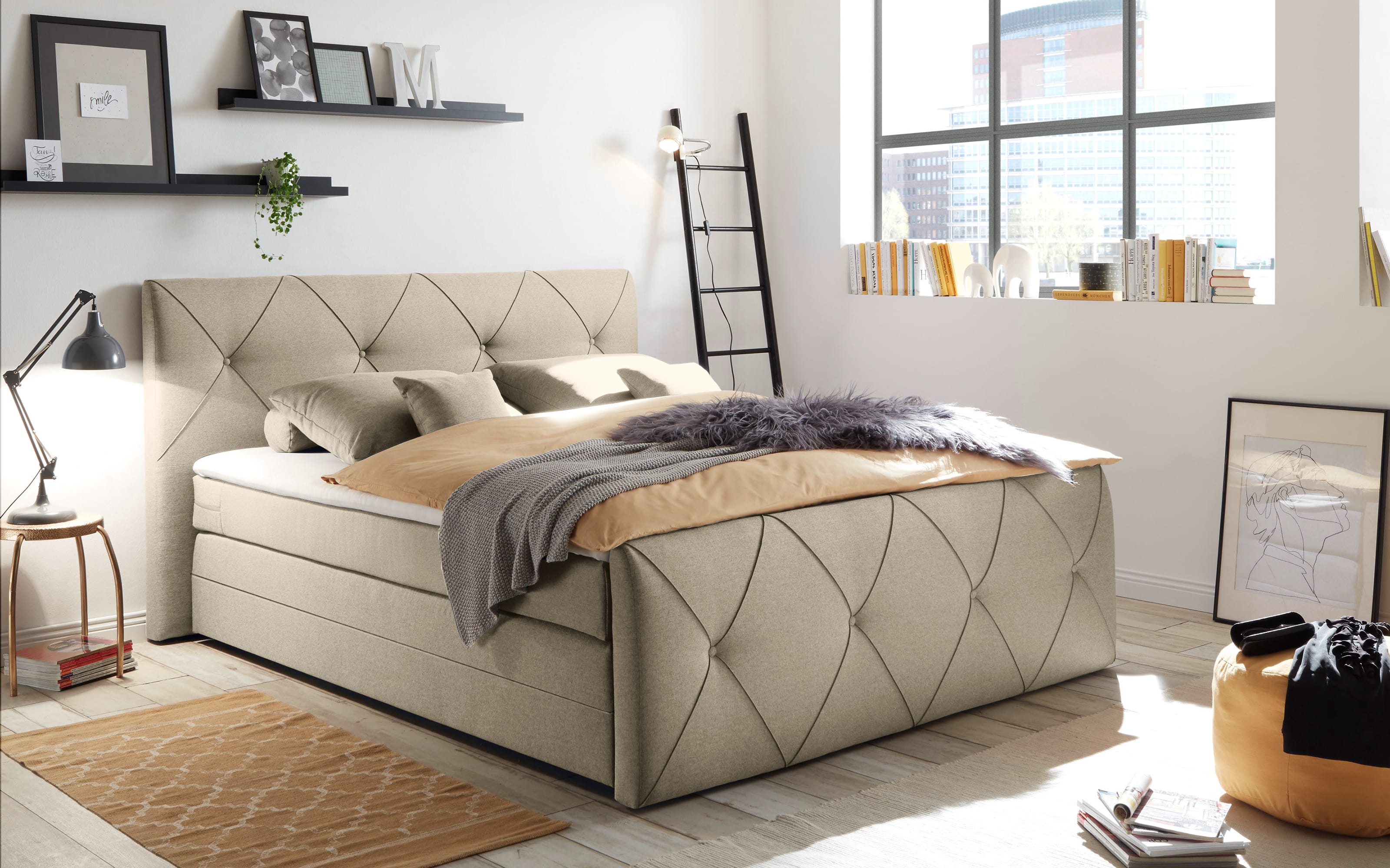 Boxspringbett Calgary 2 in schlamm, mit Bettkästen und Topper