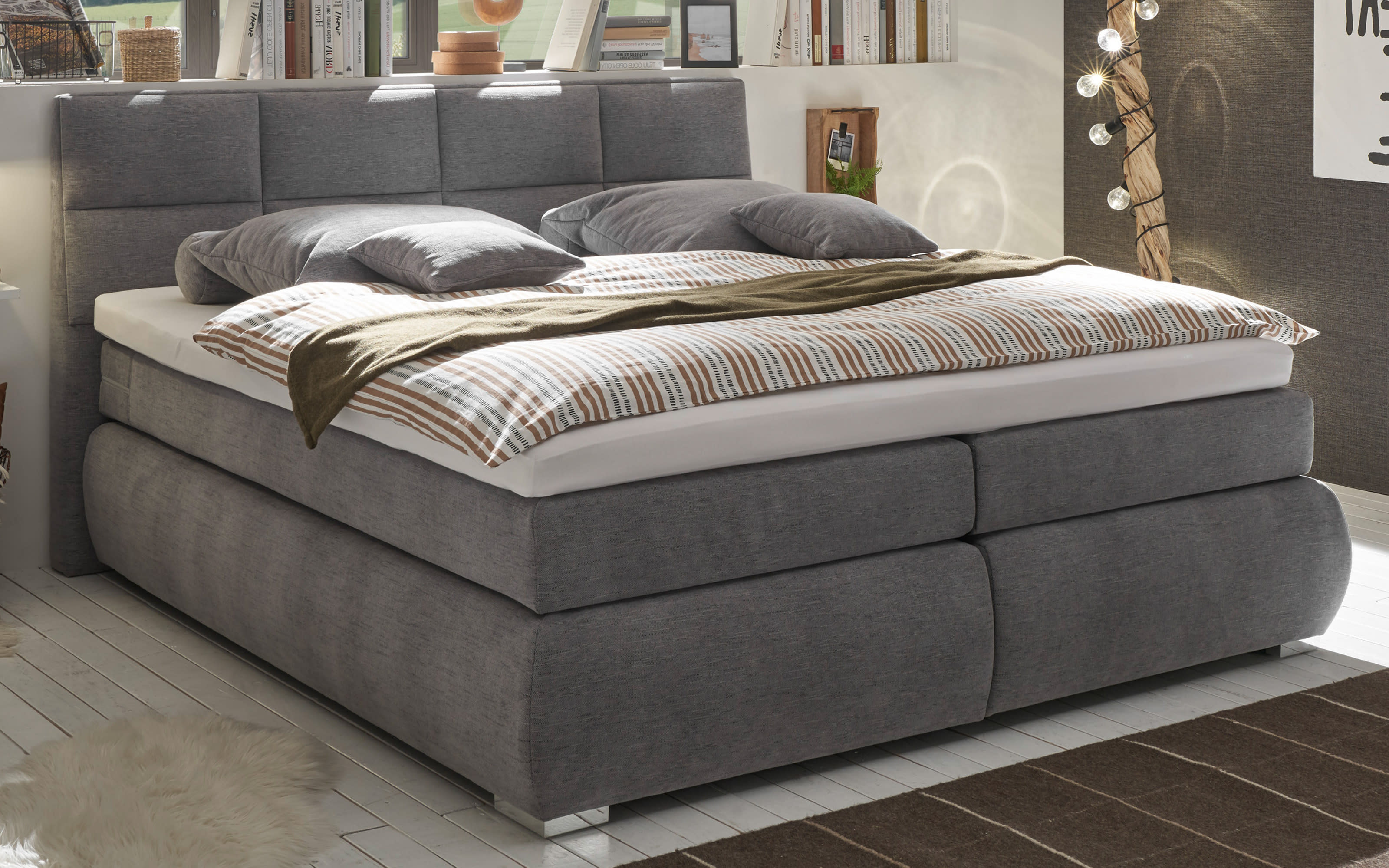 Boxspringbett Bologna 8 in grey, mit Bettkasten, inklusive