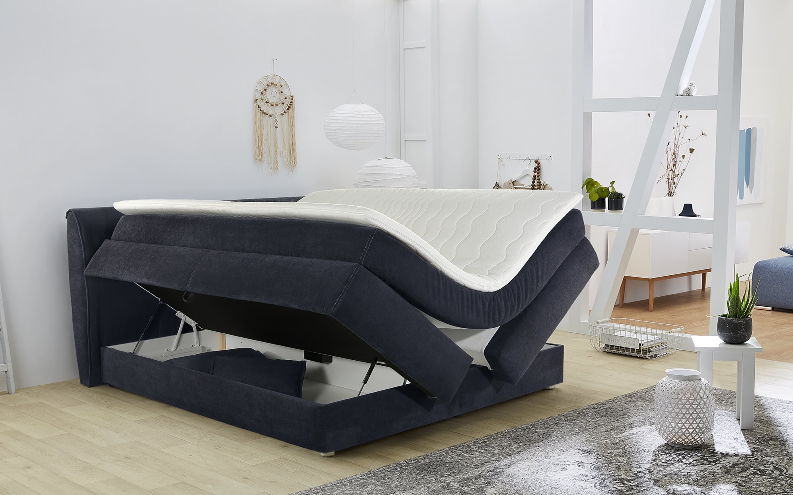 Boxspringbett Carla Max In Dunkelblau 2 X Matratze In Fest Liegeflache Ca 160 X 200 Cm Online Bei Hardeck Kaufen