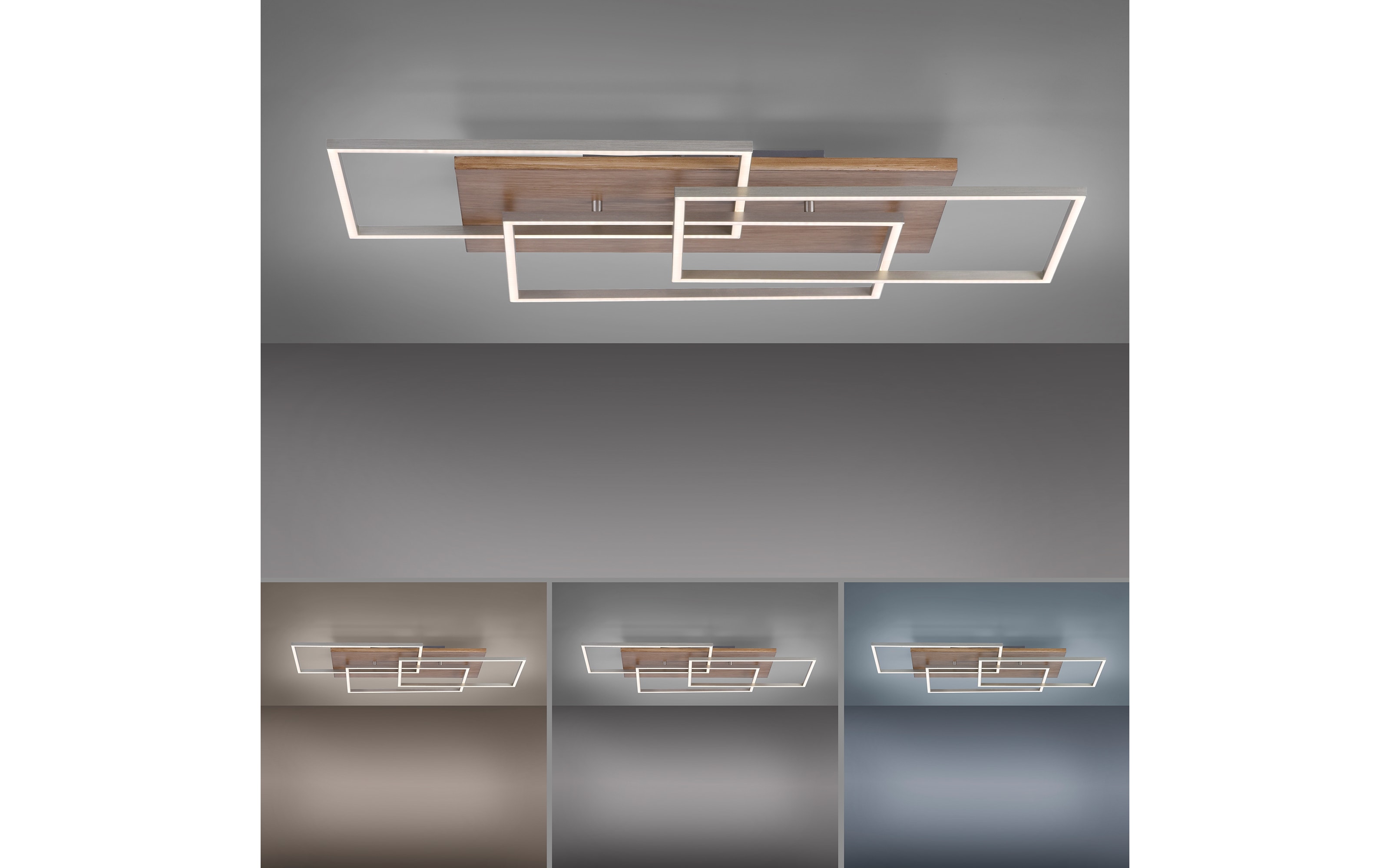 LED-Deckenleuchte Palma CCT mit Holzdekor, 82 x 50 cm