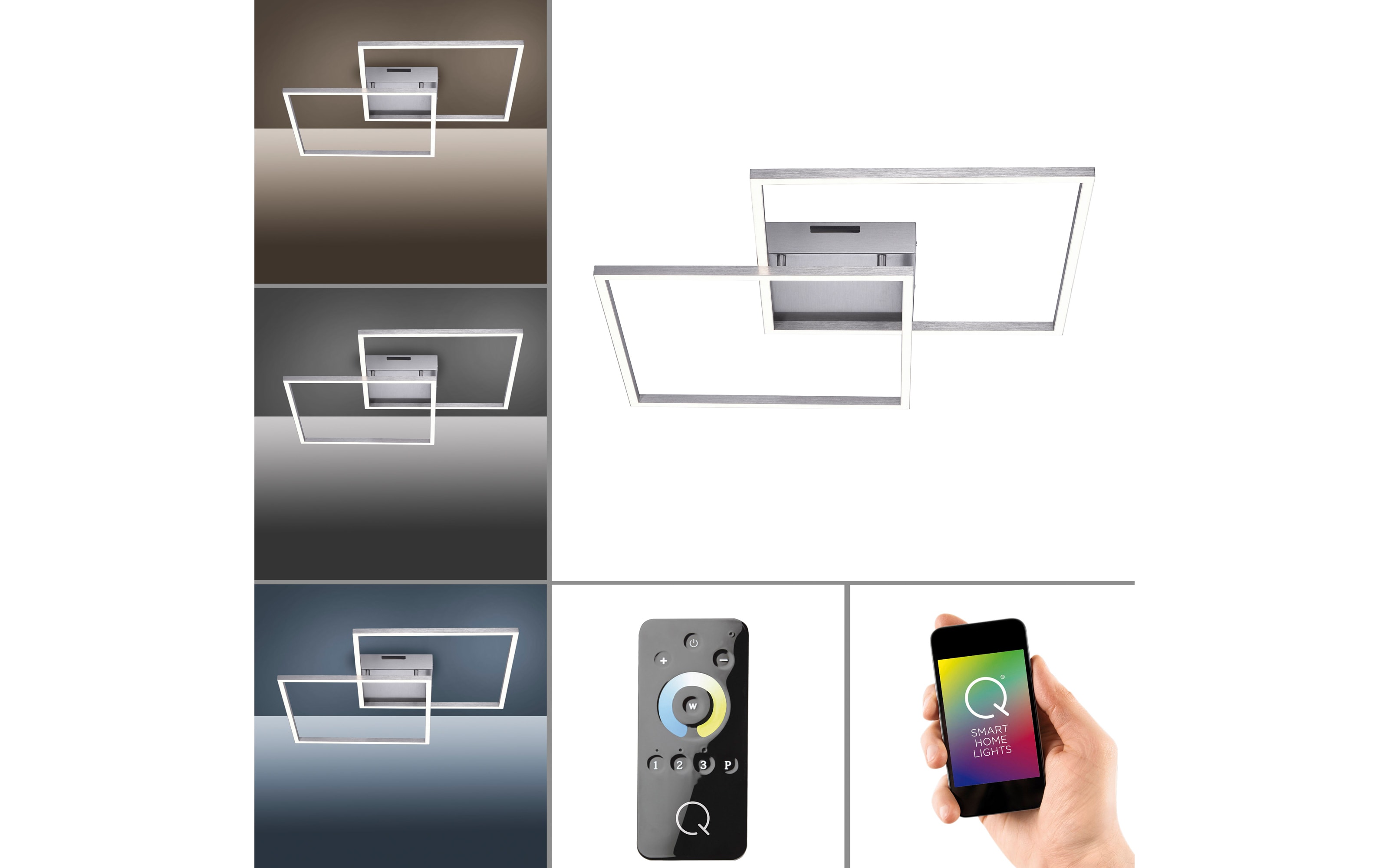 LED-Deckenleuchte Q-Inigo, stahlfarbig, 53 x 53 cm