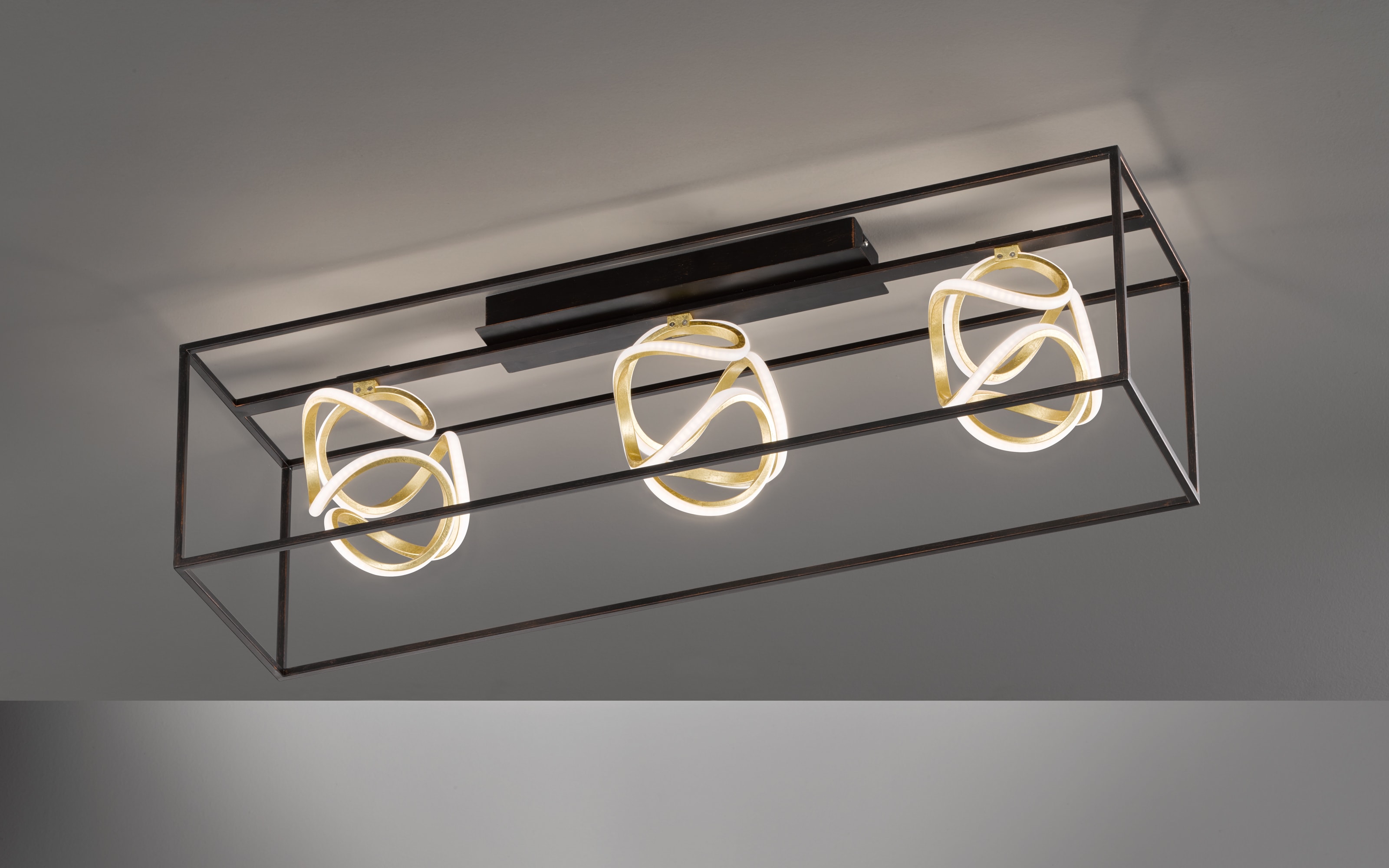 LED-Deckenleuchte Gesa in schwarz/goldfarbig, 3-flammig