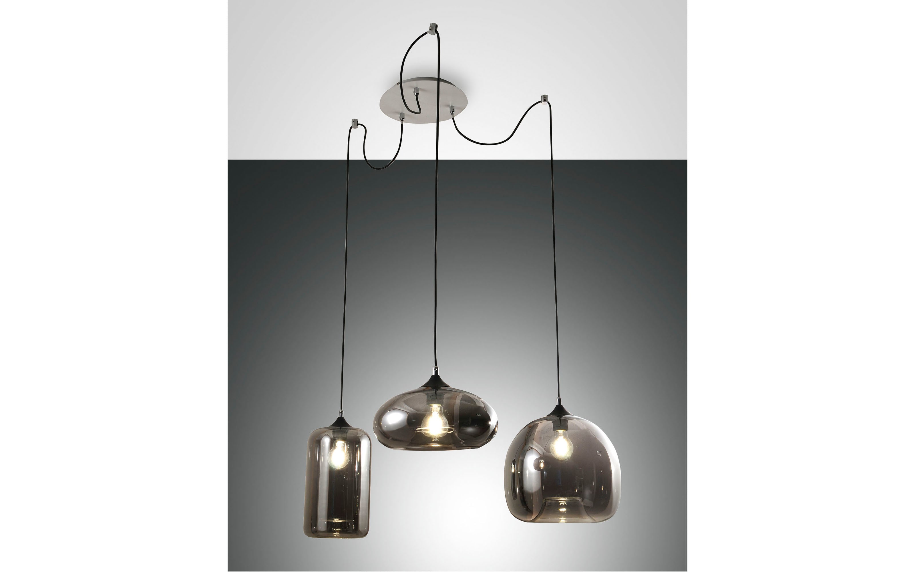 Pendelleuchte Fiona in grau transparent, 3-flammig