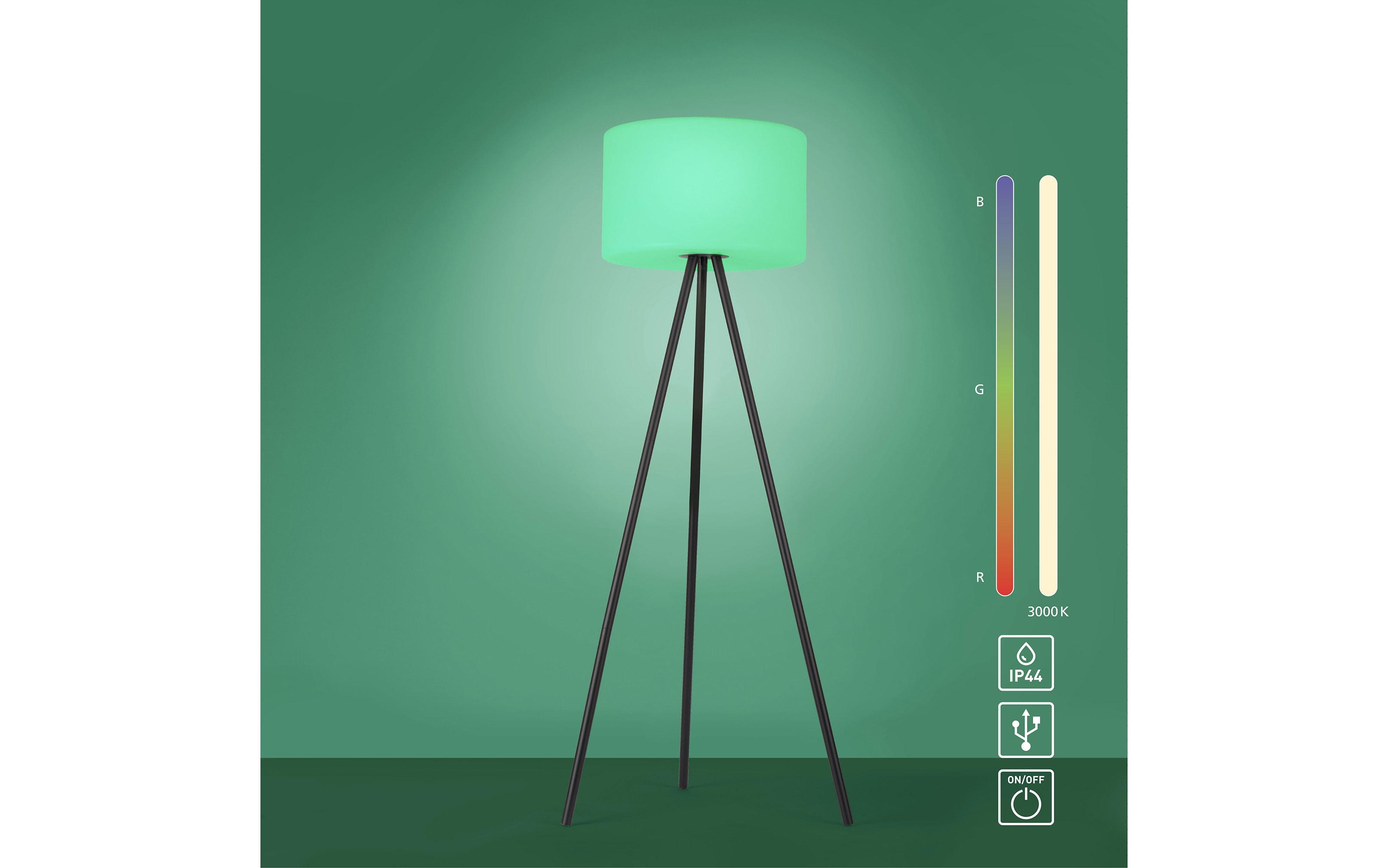 LED-Akku-Standleuchte Holly RGB IP44 in schwarz/weiß, 135 cm