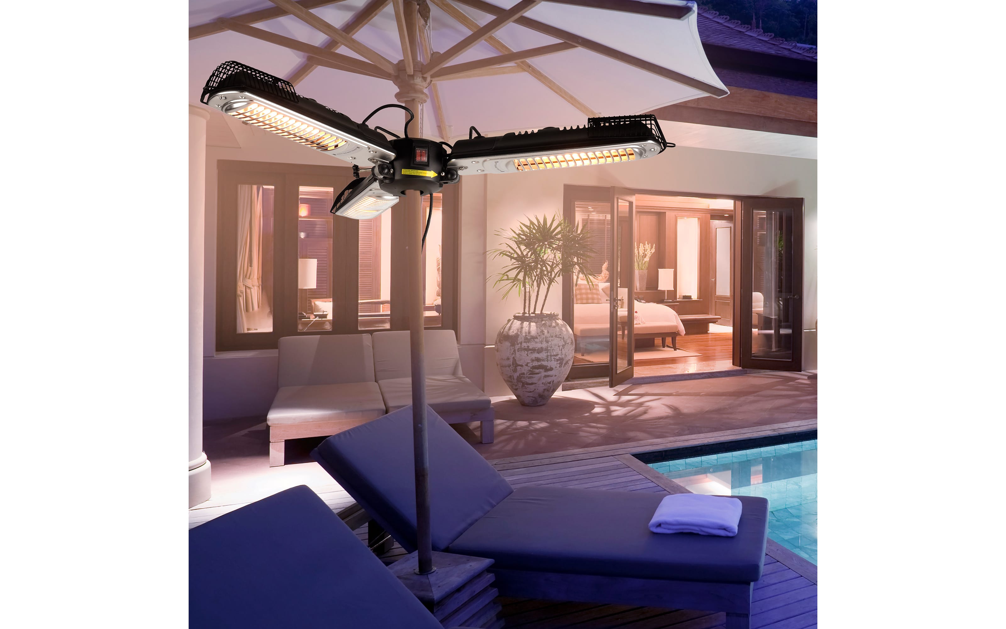 Schirm-Heizstrahler Glow IP34 in schwarz, 102 cm