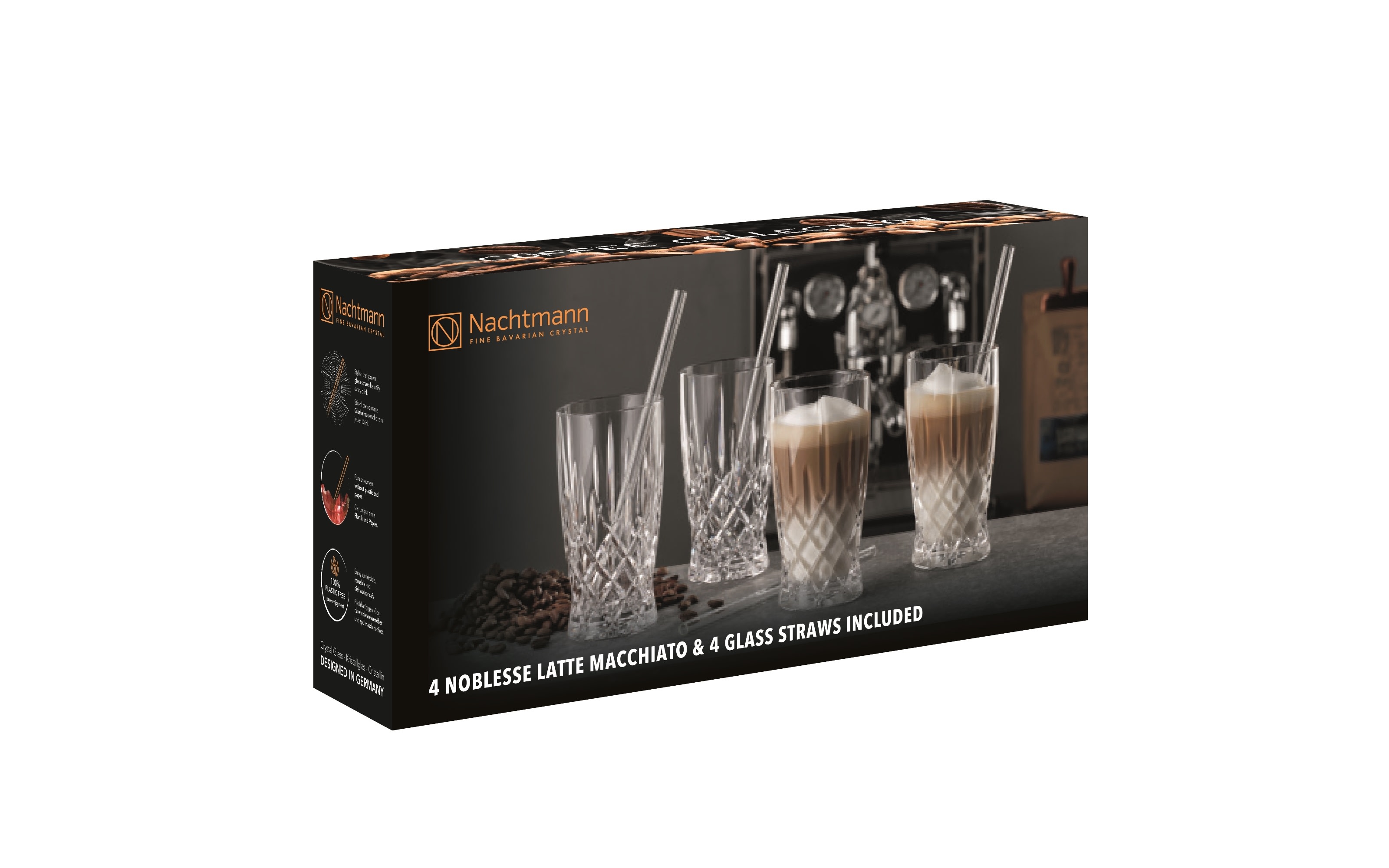 Latte Macchiato Gläser und Glastrinkhalme, 4er-Set