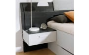 Bett Jumex, seidengrau/Black oak, mit Polsterkopfteil und Nachttisch