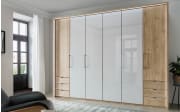 Drehtürenschrank Clivo in weiß/Eiche bianco, 6-türig, Breite ca. 300 cm