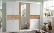 Drehtürenschrank Taiga, weiß,  270 x 208 cm, mit Absetzungen in Plankeneiche,