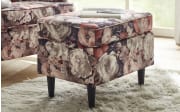 Hocker Olivia in Rosenmuster, Massivholzfüße in schwarz