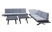 Gartensofa Vesta in hellgrau, Auszugstisch vorstehend links, Kopfteilverstellung rechts