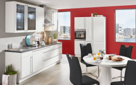 Einbauküche Flash, Hochglanz Lacklaminat weiß, inklusive Elektrogeräte, inklusive Neff Geschirrspüler