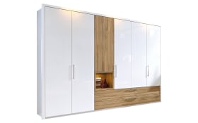 Kleiderschrank Zamaro in bianco weiß Hochglanz/Eiche-Nachbildung, Breite ca. 302 cm