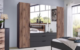 Drehtürenkleiderschrank Winnipeg, in Flagstaff-Eiche-Nachbildung, Absetzungen in graphit, Breite ca. 250 cm